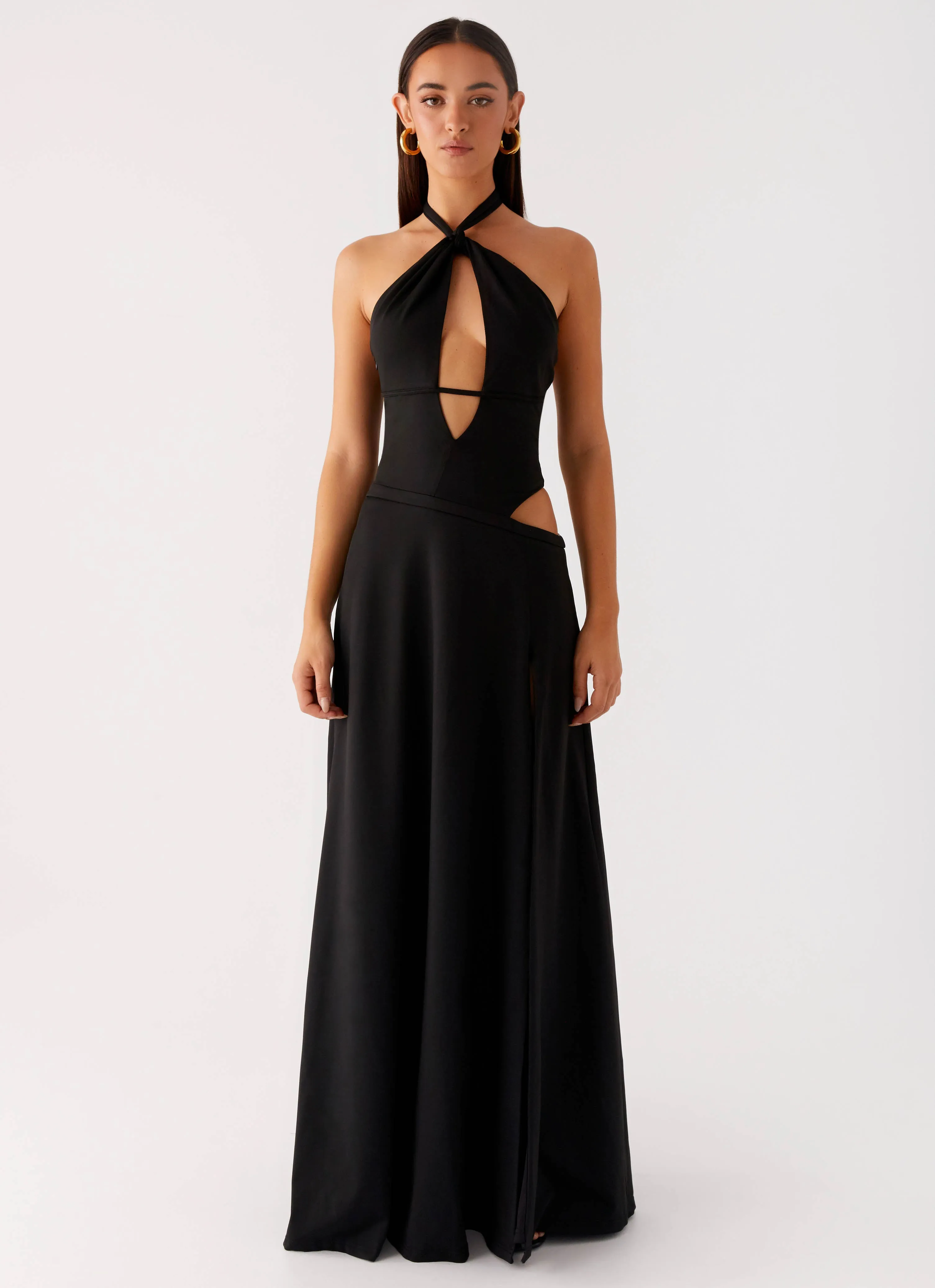 Kimono-Sleeve Social Charm Turner Maxi Dress - Black