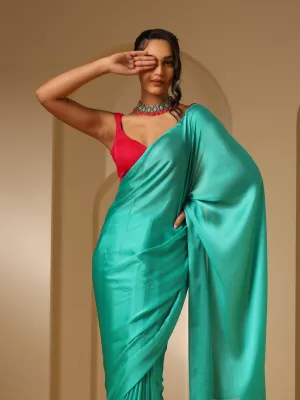 Turq Blue Soft Chiffon Saree with Fuchsia Blouse Fabric