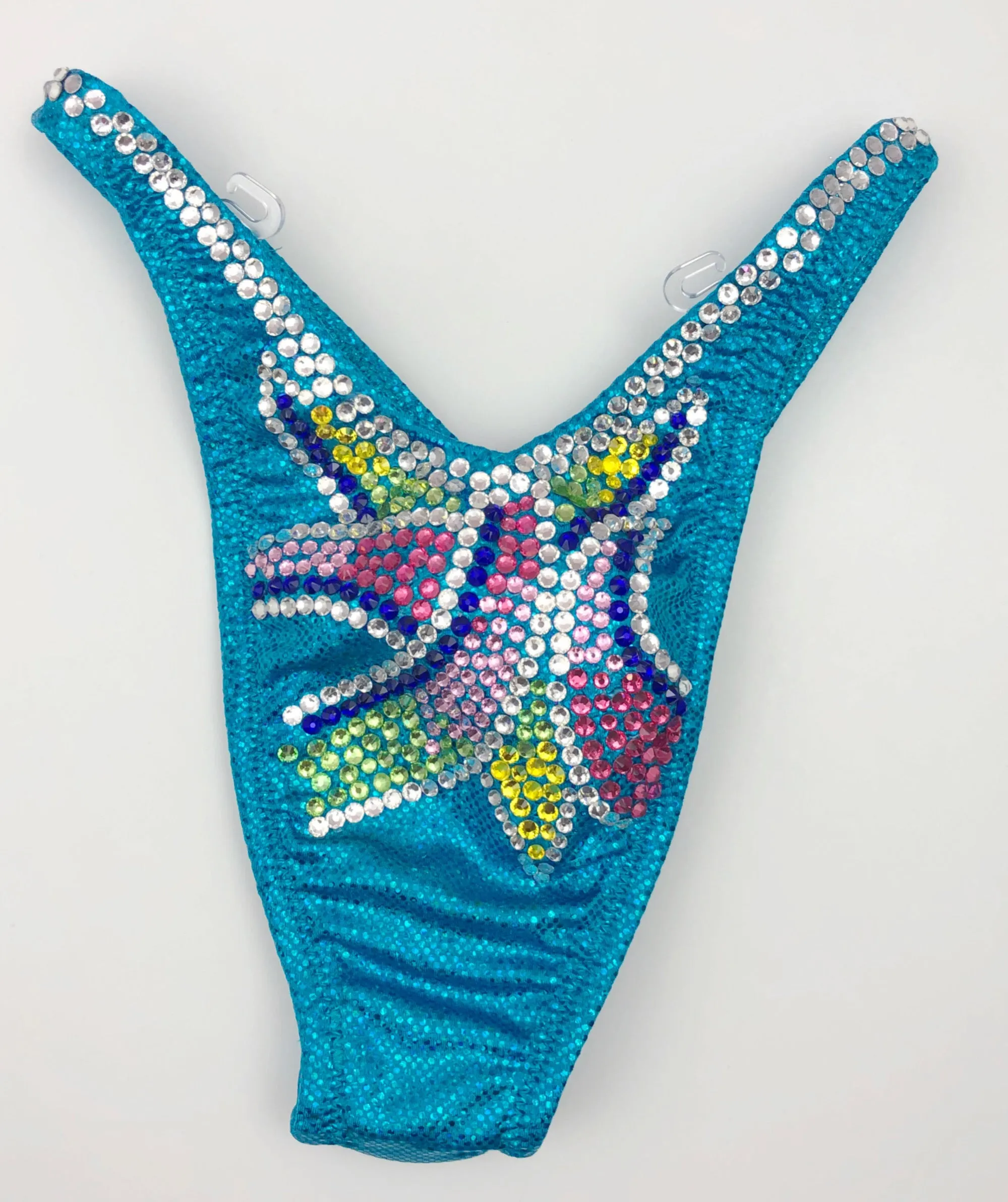 Turq/pink or purple/pink abstract figure/ physique suit