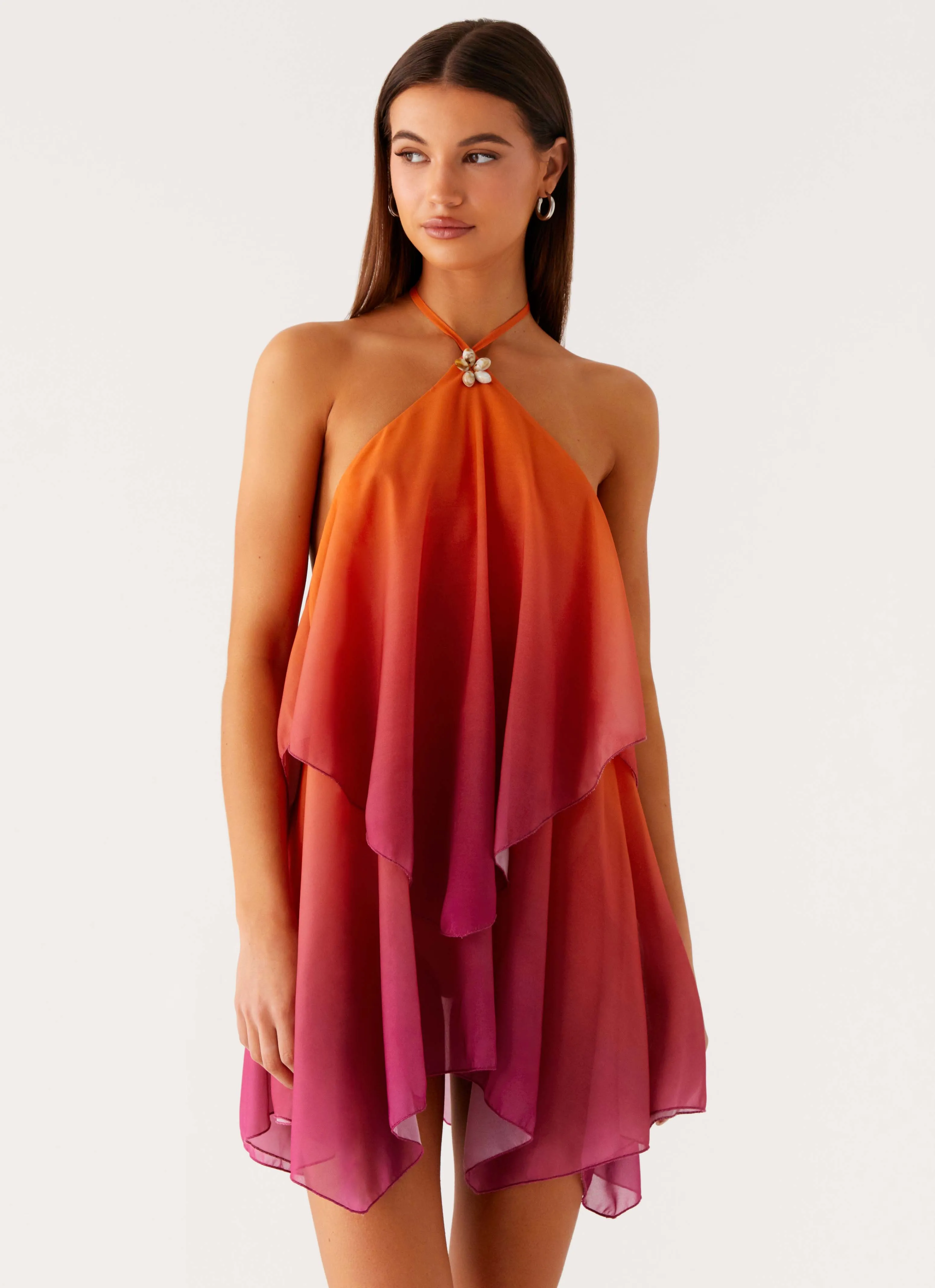 Twin Flame Mini Dress - Orange Gradient ContrastStitching Soft Draping