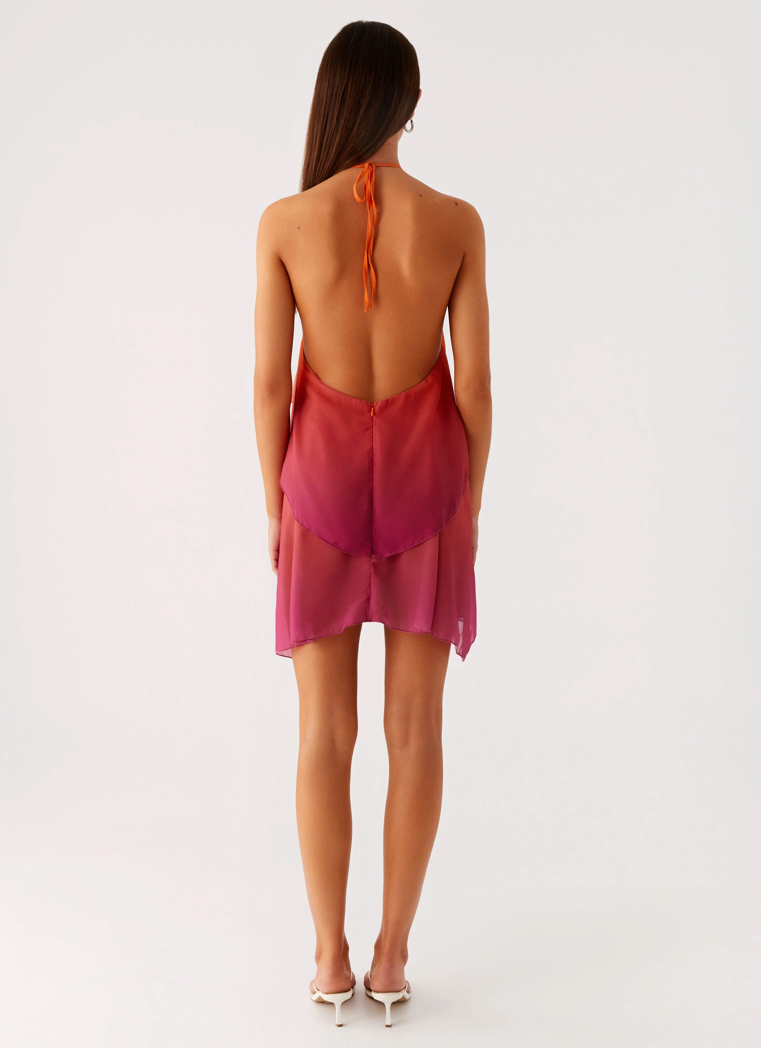 Twin Flame Mini Dress - Orange Gradient Velvet-Sleeve Garden-Party