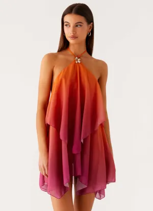 Twin Flame Mini Dress - Orange Gradient ContrastStitching Soft Draping