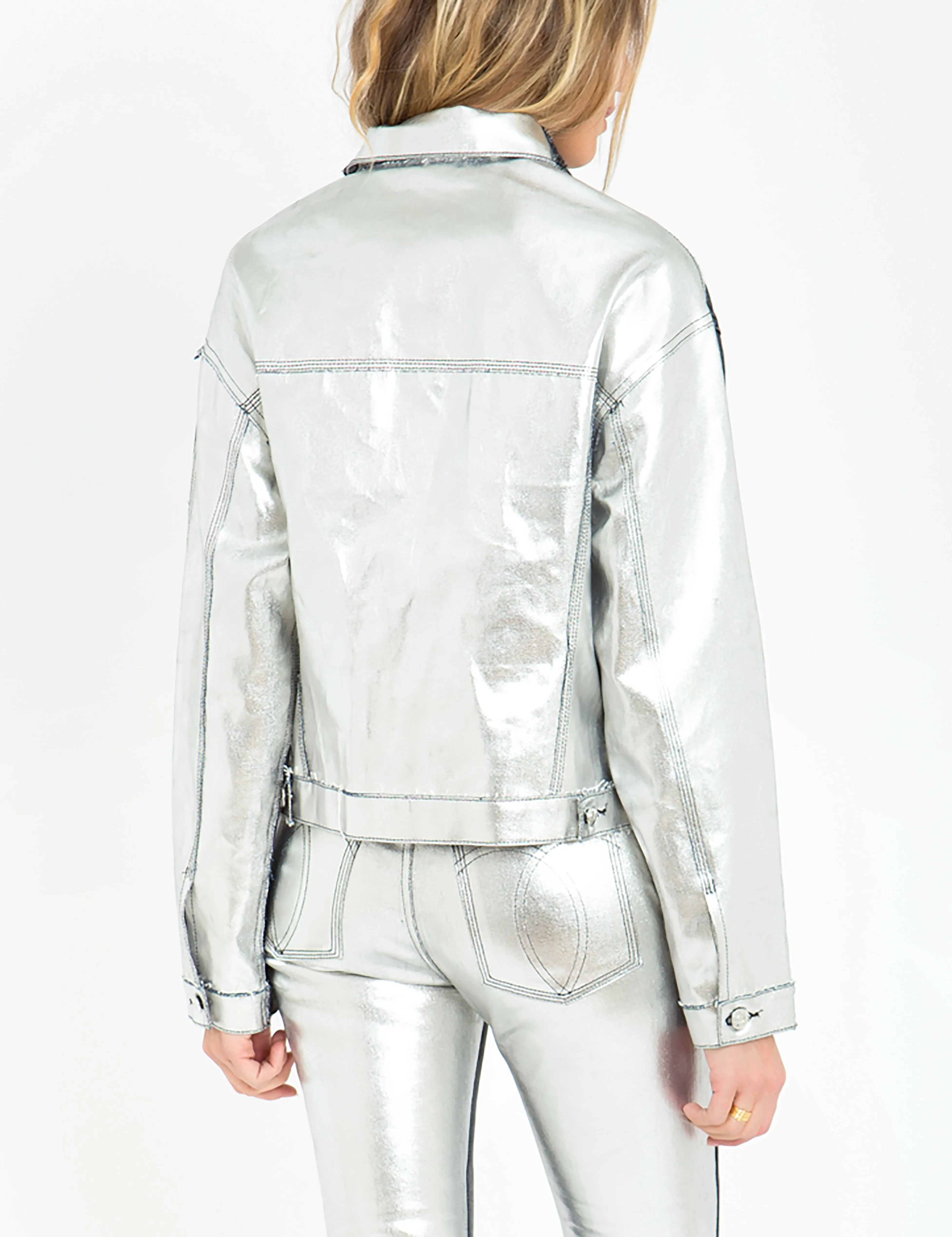 Two-Tone Contrast Bonded Metallic Cropped Jacket