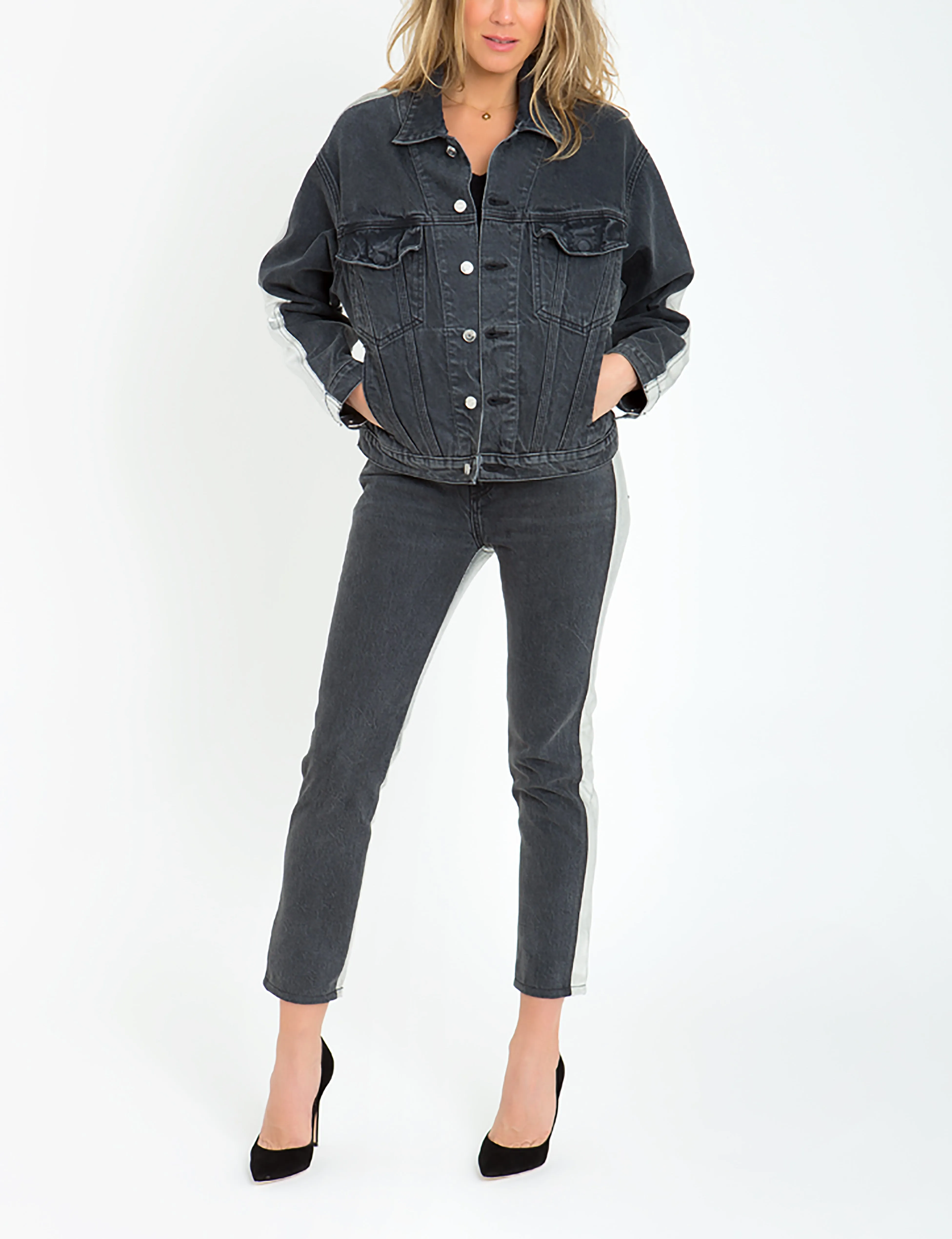 Two-Tone Contrast Bonded Metallic Cropped Jacket
