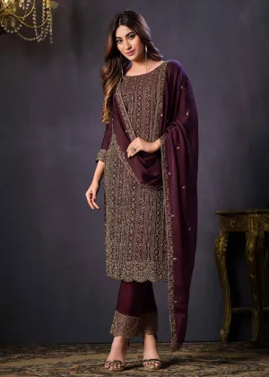 Two Tone Cottonic Georgette Dark Plum Function Style Salwar Suit