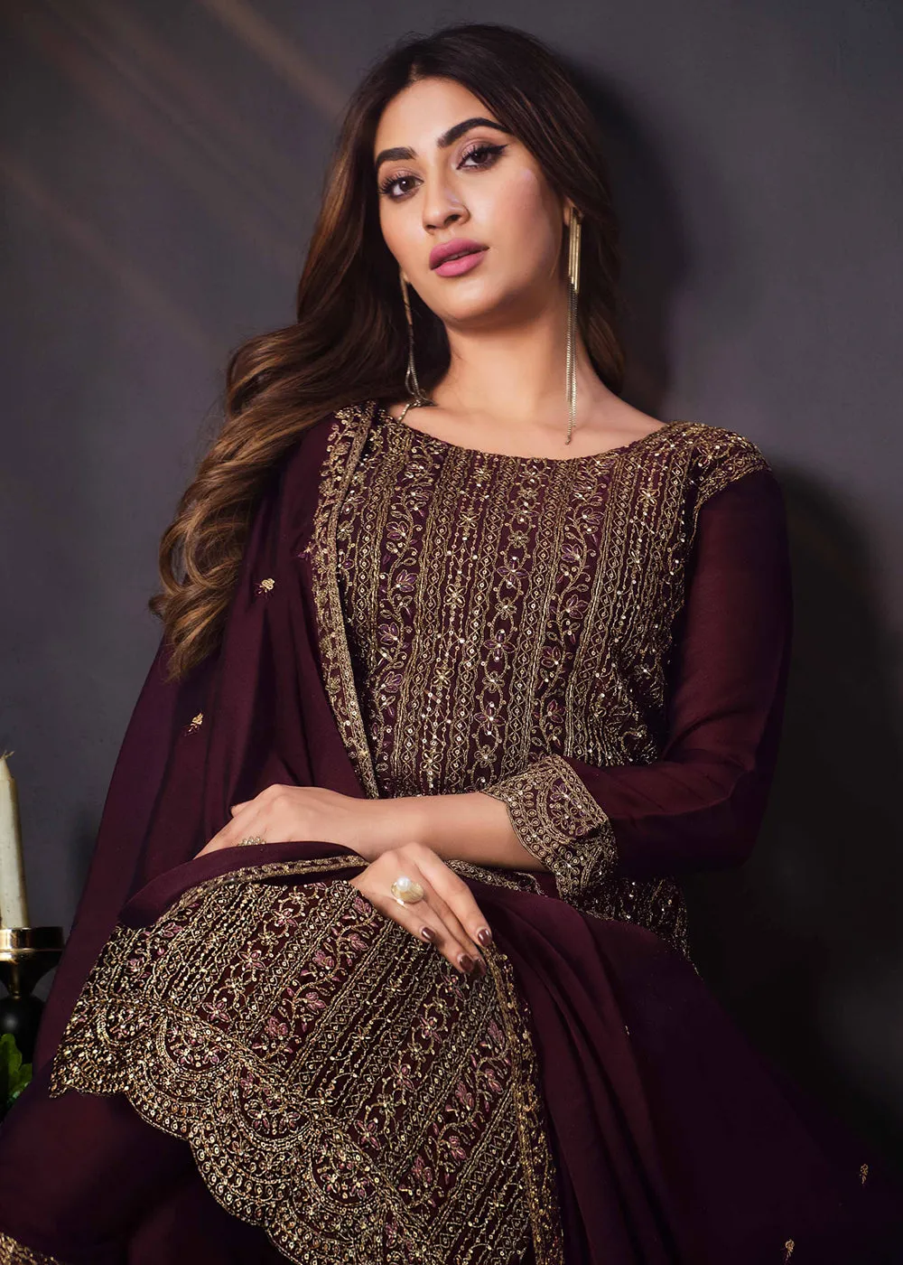 Two Tone Cottonic Georgette Dark Plum Function Style Salwar Suit