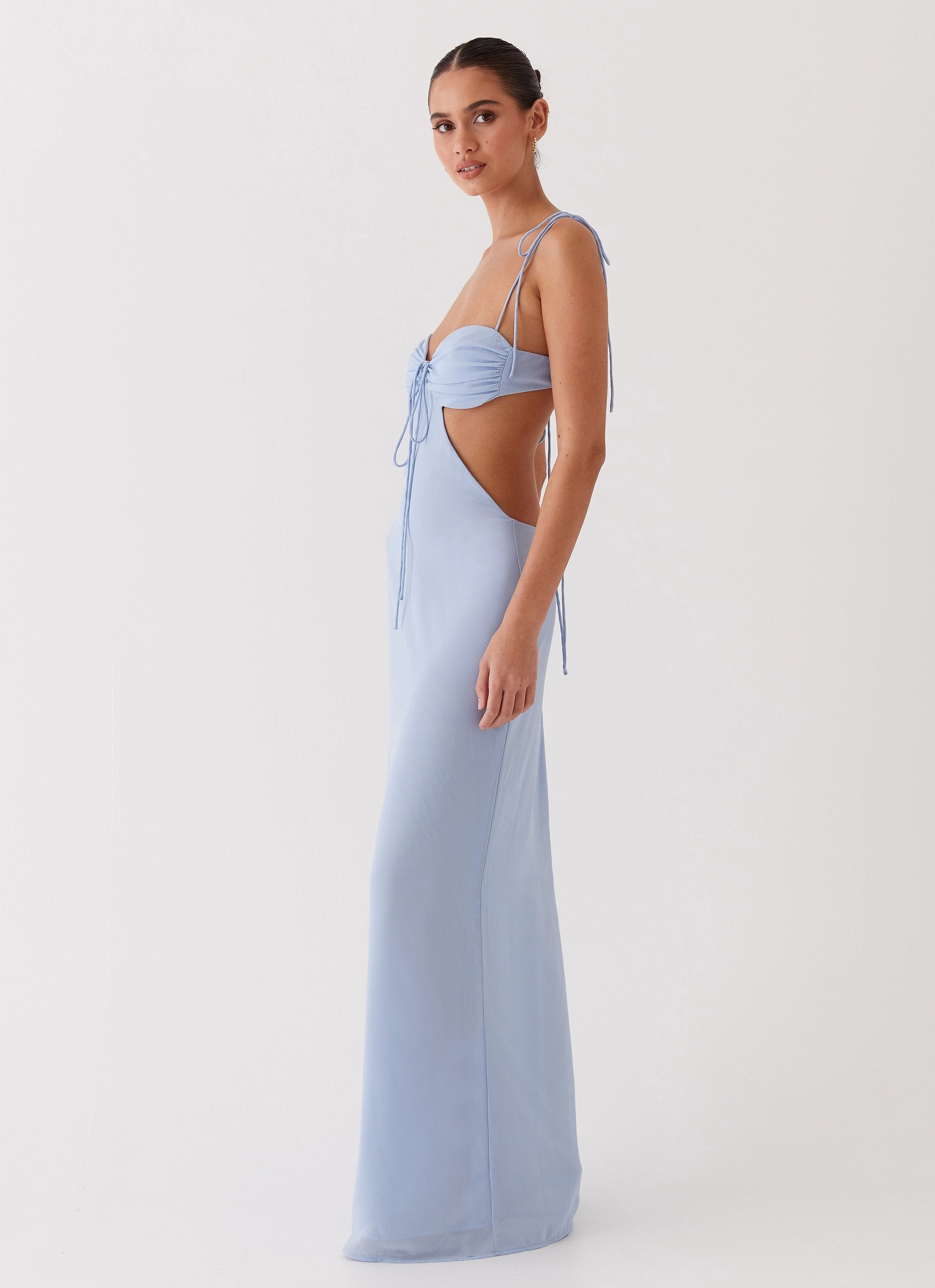 Tyra Ruched Maxi Dress - Blue Elegant Flow
