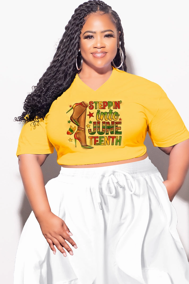 Skinny Fit Thermal Regulating Fabric Final Sale Plus Size Oversized Unisex V-Neck Yellow Squash T-Shirt Steppin Into Juneteenth