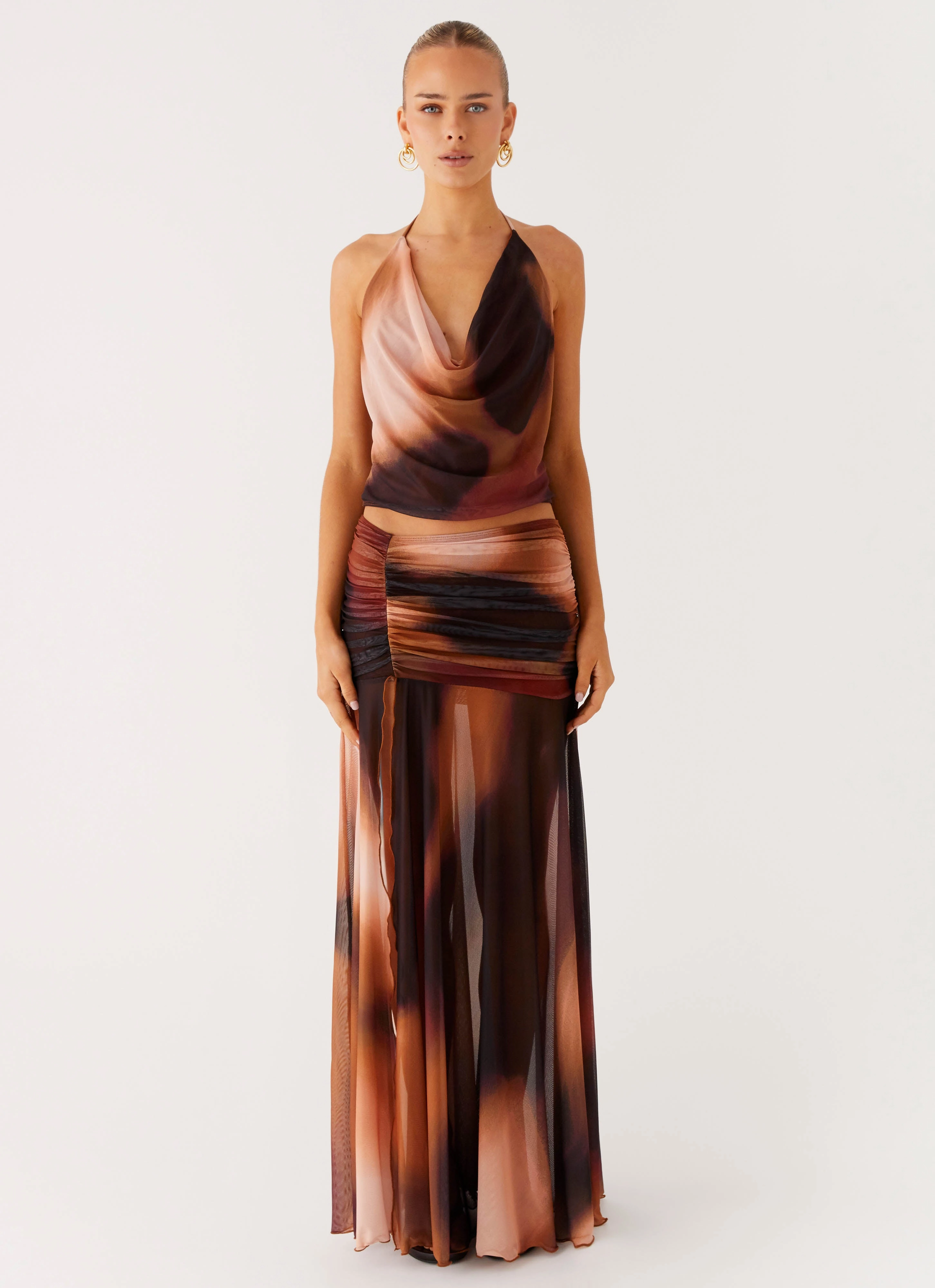 Stargazer Mesh Cowl Top - Black Gradient Minimalist Stitching