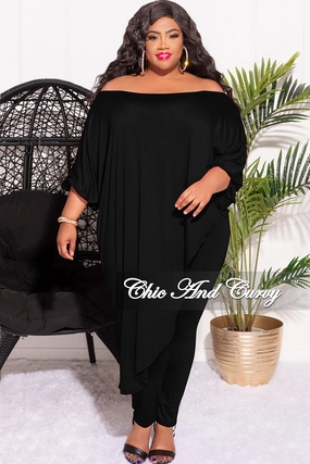 Final Sale Plus Size 2pc Set Off The Shoulder Top & Leggings in Black Sporty Comfort Wear Simple Comfort Wear