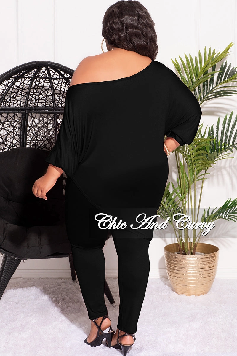 Easy Movement Flexible Waist Final Sale Plus Size 2pc Set Off The Shoulder Top & Leggings in Black