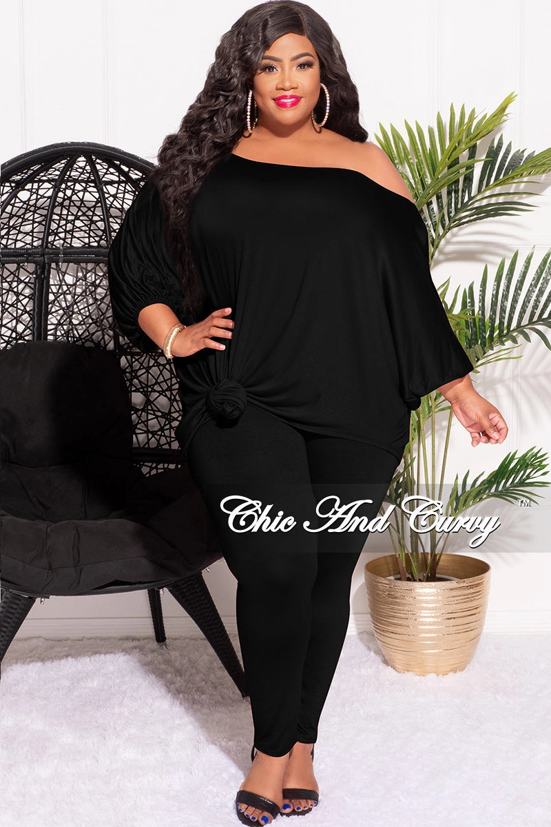 Final Sale Plus Size 2pc Set Off The Shoulder Top & Leggings in Black Flexible Durability