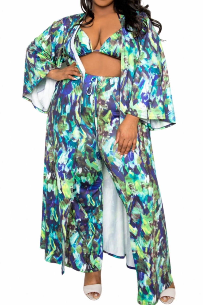 Quick Move Active Comfort Wear *Final Sale Plus Size 4-pc PlaySuit Set - Duster, Pants, Top, Bottoms