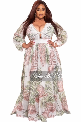 Final Sale Plus Size Maxi Dress with Side Cutouts & V-Neck in Palm Print Flexible Cut high waisted