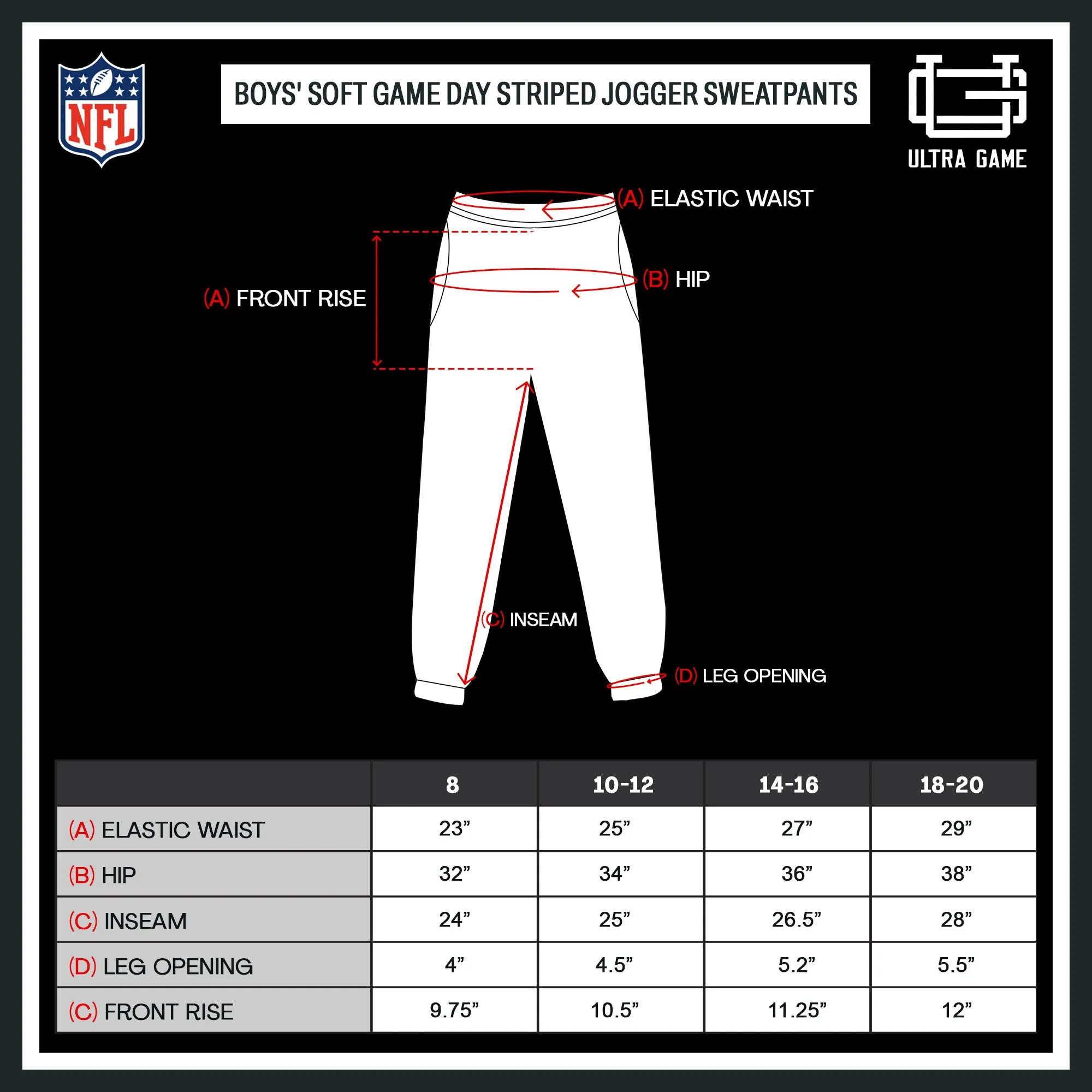 Ultra Game NFL Official Youth Super Soft Game Day Striped Jogger Sweatpants, Cincinnati Bengals, Team Color|Cincinnati Bengal