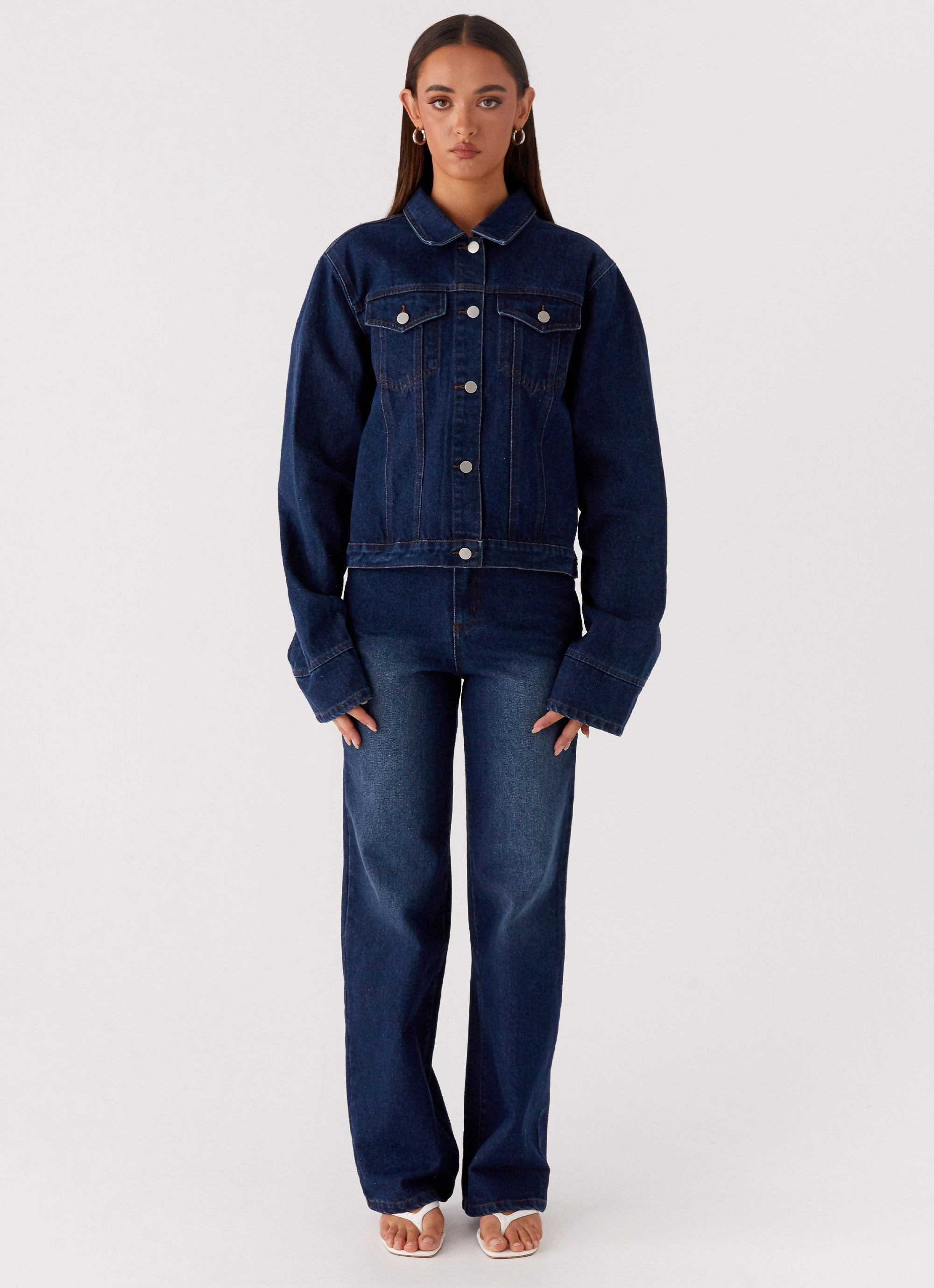 Back Again Oversized Denim Jacket - Vintage Blue WaterResistantCoating