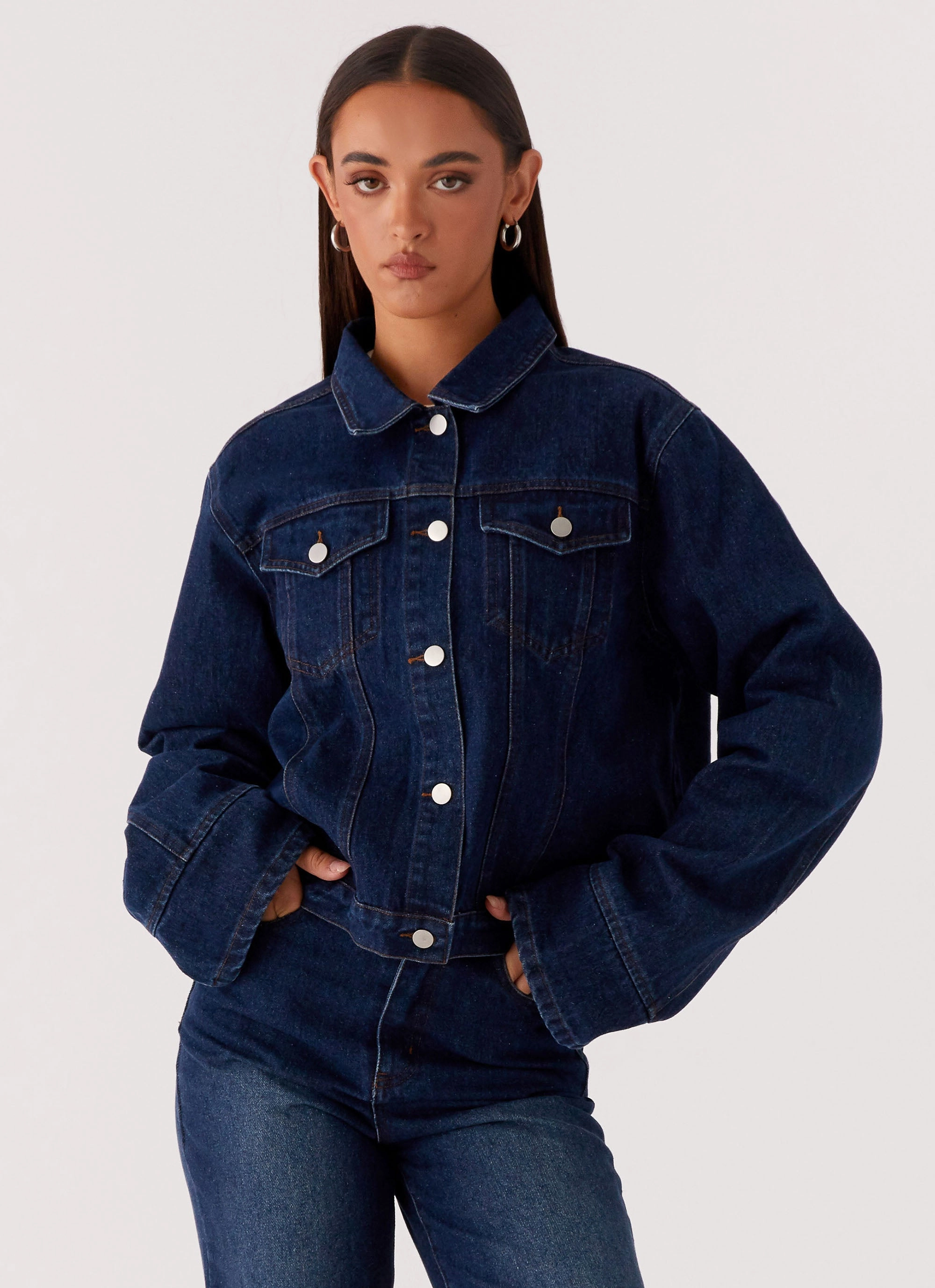 Back Again Oversized Denim Jacket - Vintage Blue Detachable Lining