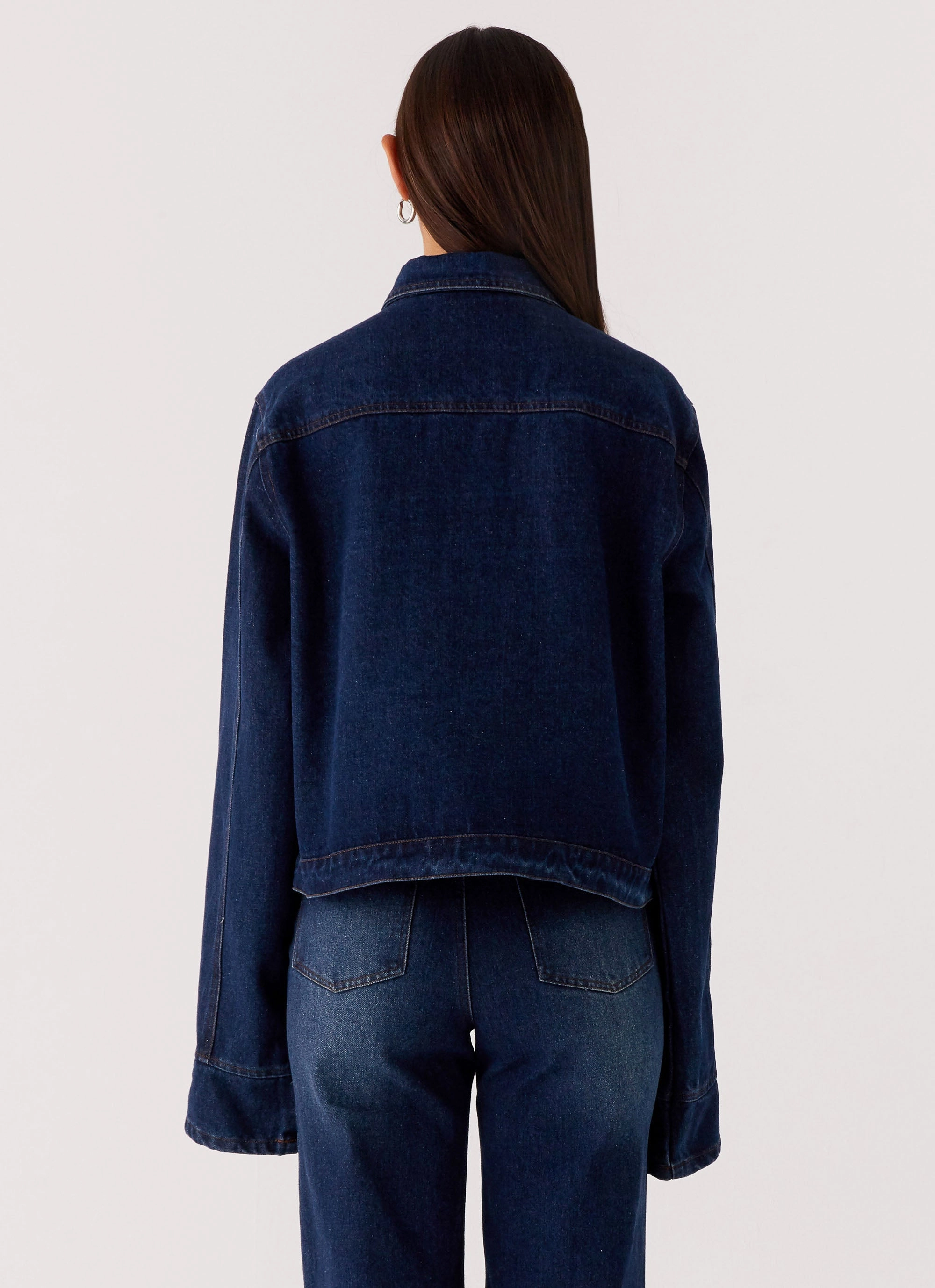 Flexible Knit Back Again Oversized Denim Jacket - Vintage Blue