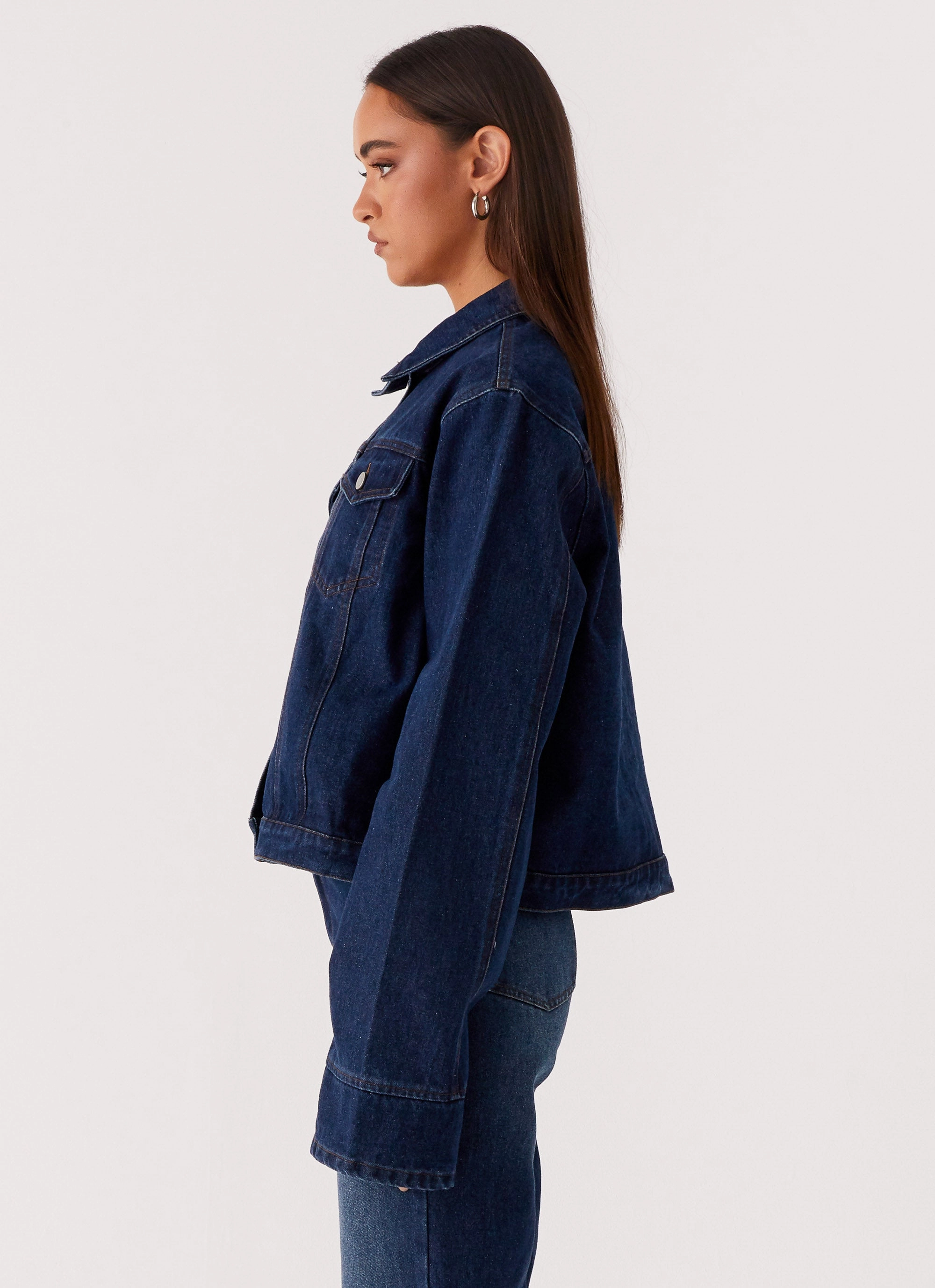 Back Again Oversized Denim Jacket - Vintage Blue Easy Wear