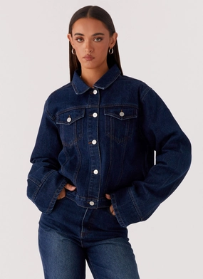 Back Again Oversized Denim Jacket - Vintage Blue Detachable Lining