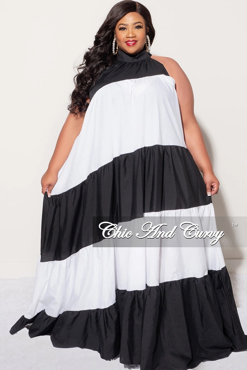 Final Sale Plus Size Halter Maxi Dress in Black & White Quick Wash