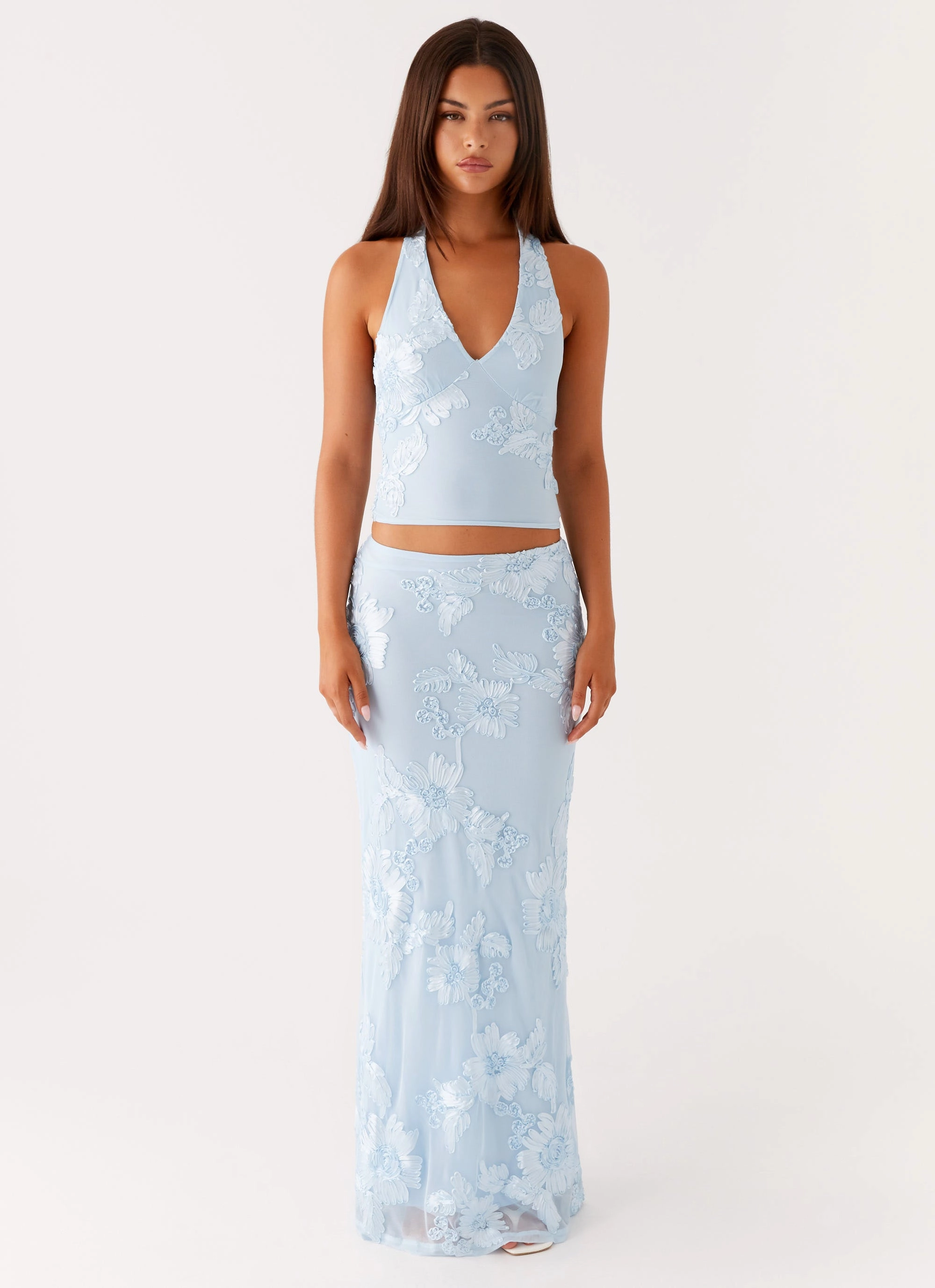 Radiate Maxi Skirt - Blue Travel Friendly breathable panels