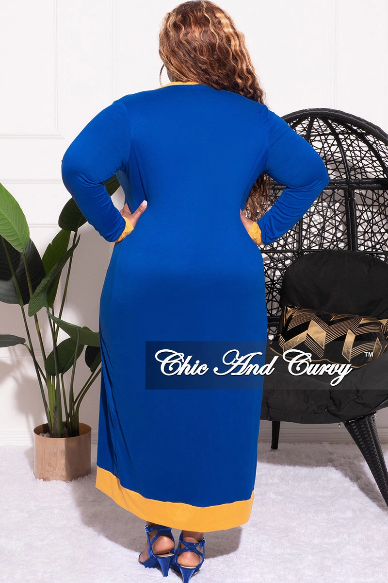 Final Sale Plus Size 2pc Set Duster & Tank Tie Dress in Royal Blue & Gold Trendy Waist