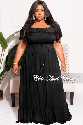 Final Sale Plus Size Off the Shoulder Ruffle Maxi Dress in Black Essential Comfort Wear
