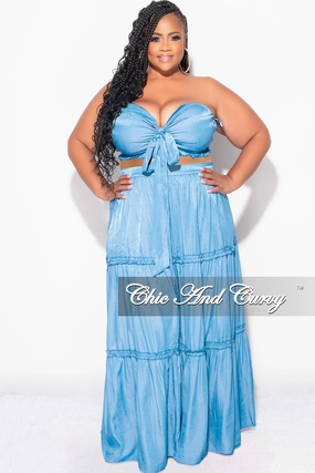 Easy Access Easy Motion Final Sale Plus Size 2pc Strapless Crop Top and Maxi Skirt Set in Denim