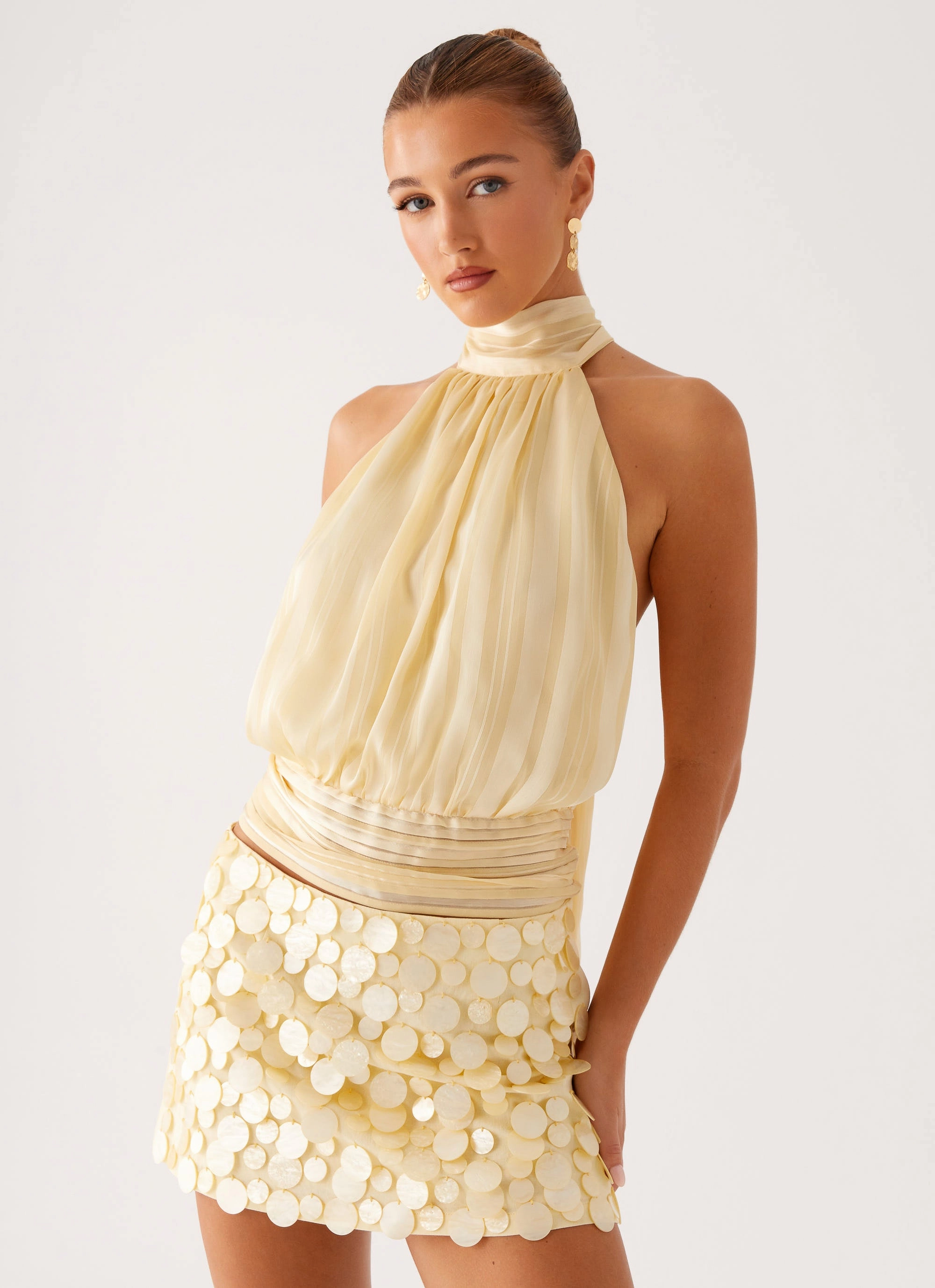 Layered Sleeve LowMaintenance Fabric Willow Chiffon Top - Yellow