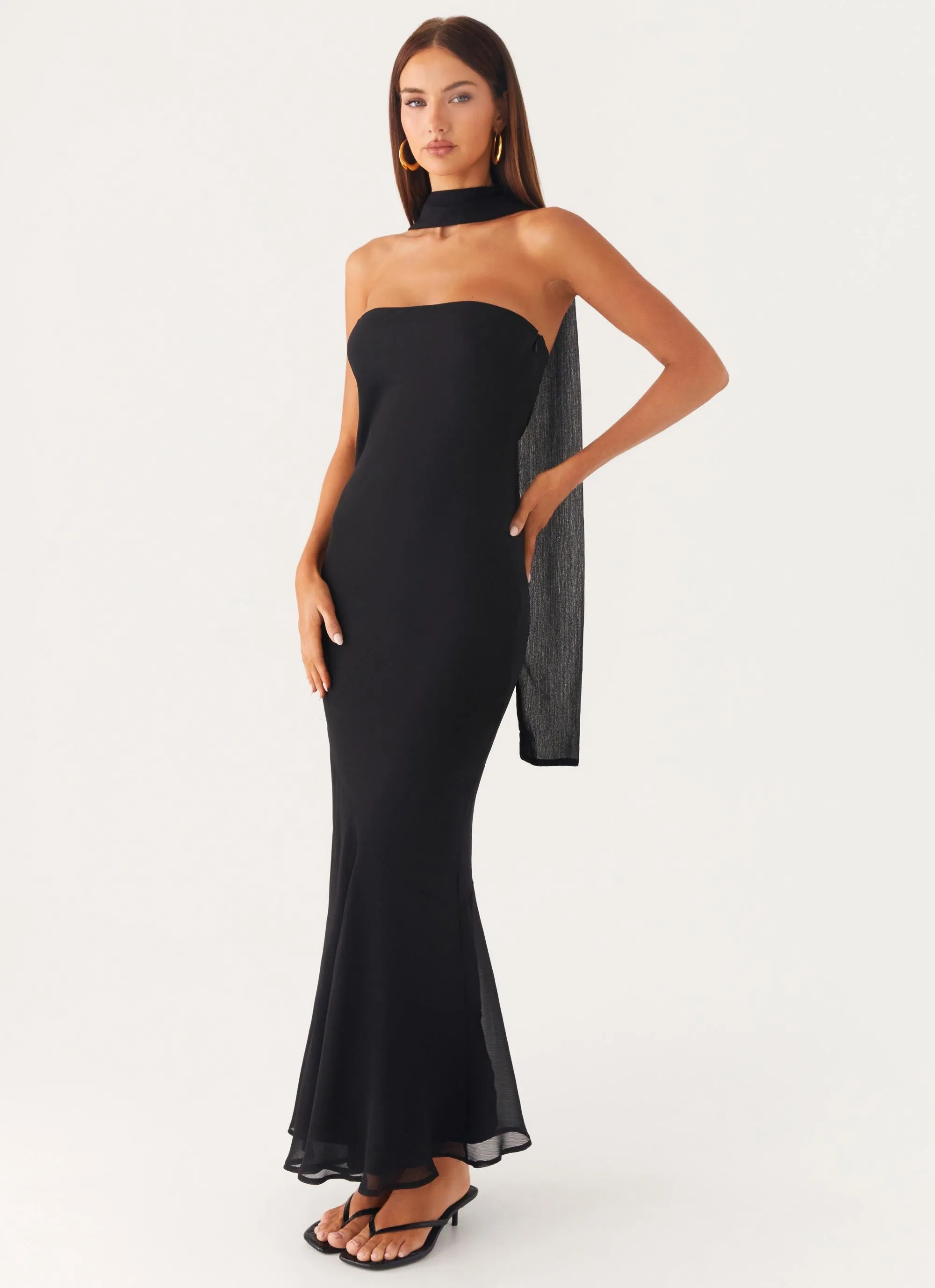 Under the Pagoda Maxi Dress - Black Neat Finish Sleek and Flattering