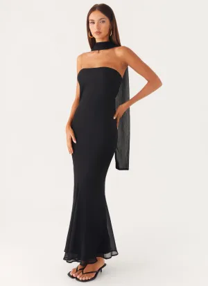 Under the Pagoda Maxi Dress - Black Neat Finish Sleek and Flattering