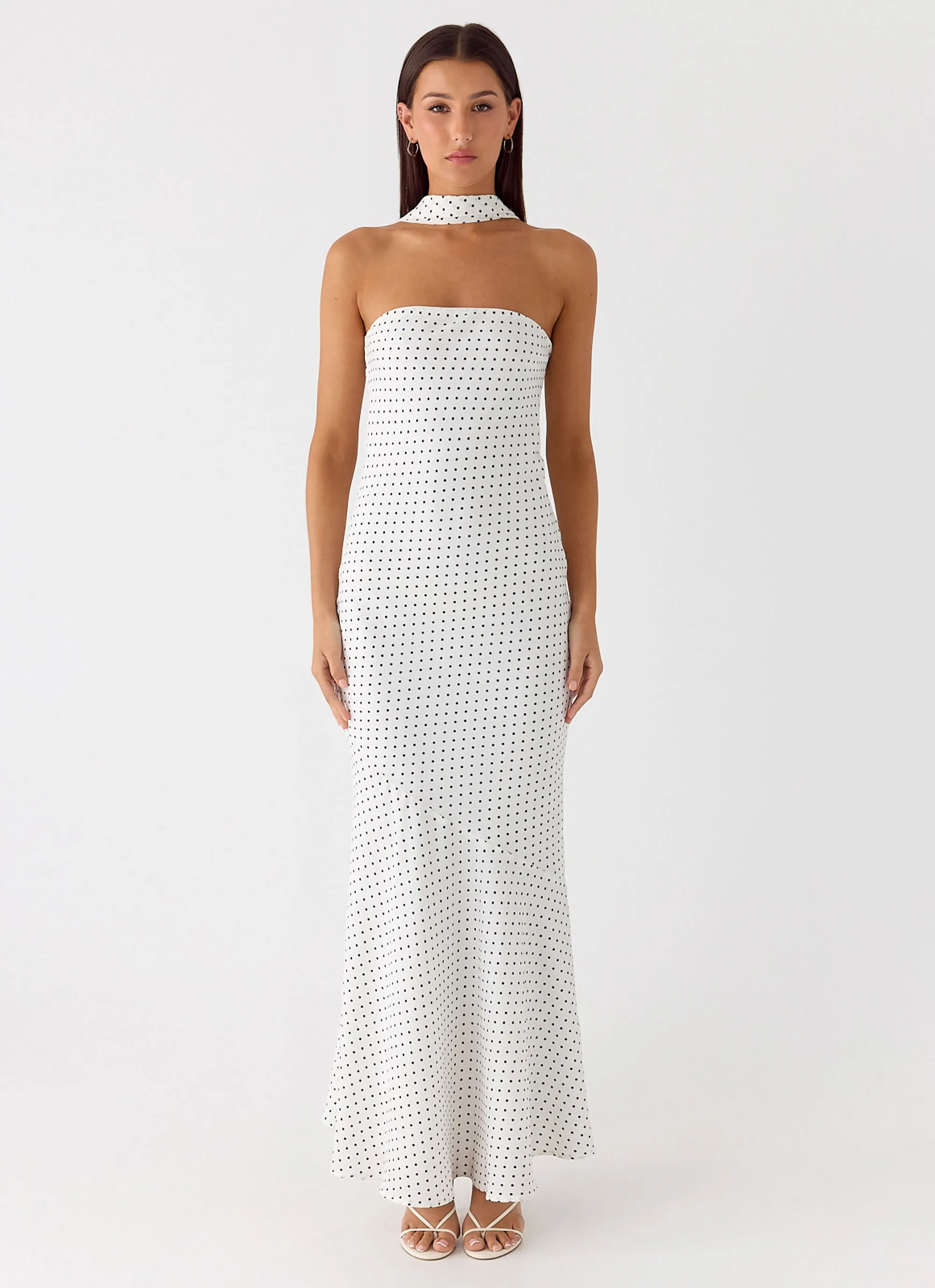 Under The Pagoda Maxi Dress - White Polkadot Elegant Wearable