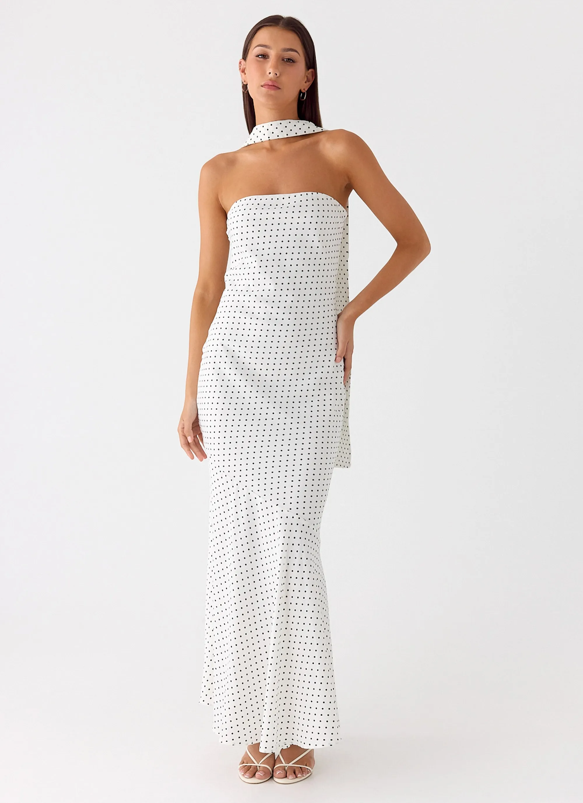 Under The Pagoda Maxi Dress - White Polkadot and Effortless fit dress.