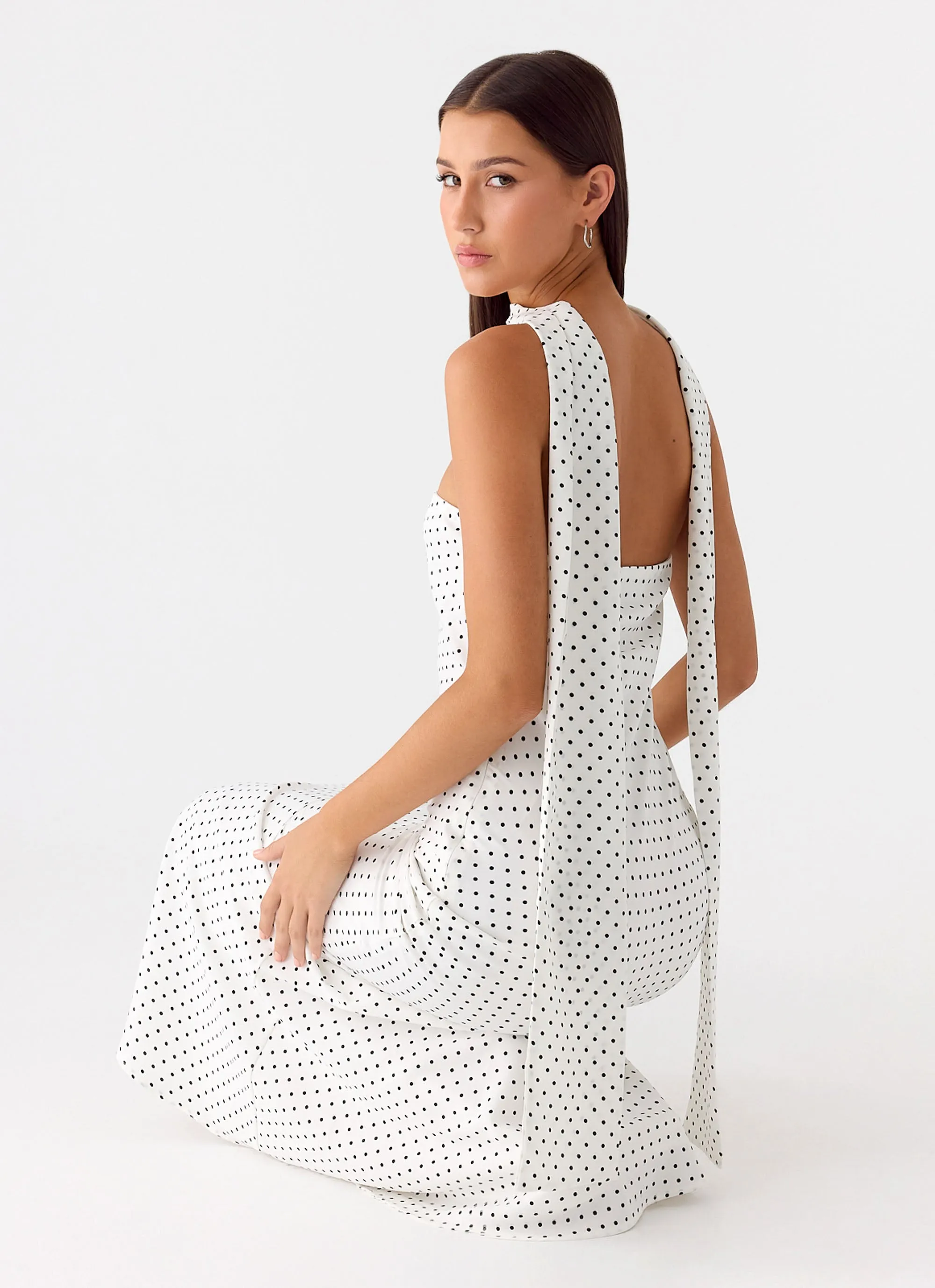 Rooftop-Event Ready Anytime Under The Pagoda Maxi Dress - White Polkadot