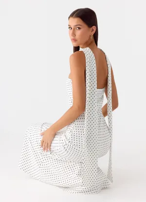 Rooftop-Event Ready Anytime Under The Pagoda Maxi Dress - White Polkadot