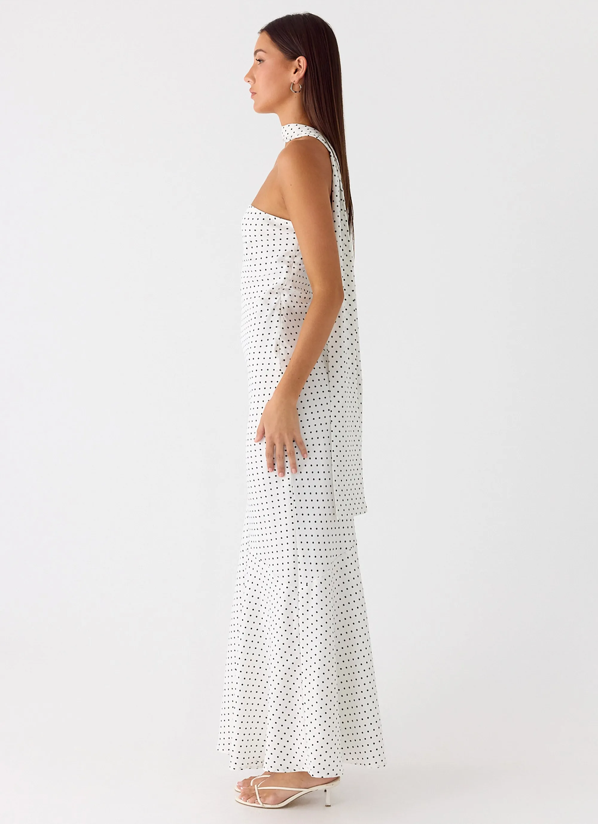 Under The Pagoda Maxi Dress - White Polkadot Perfectly Tailored Rural Charm