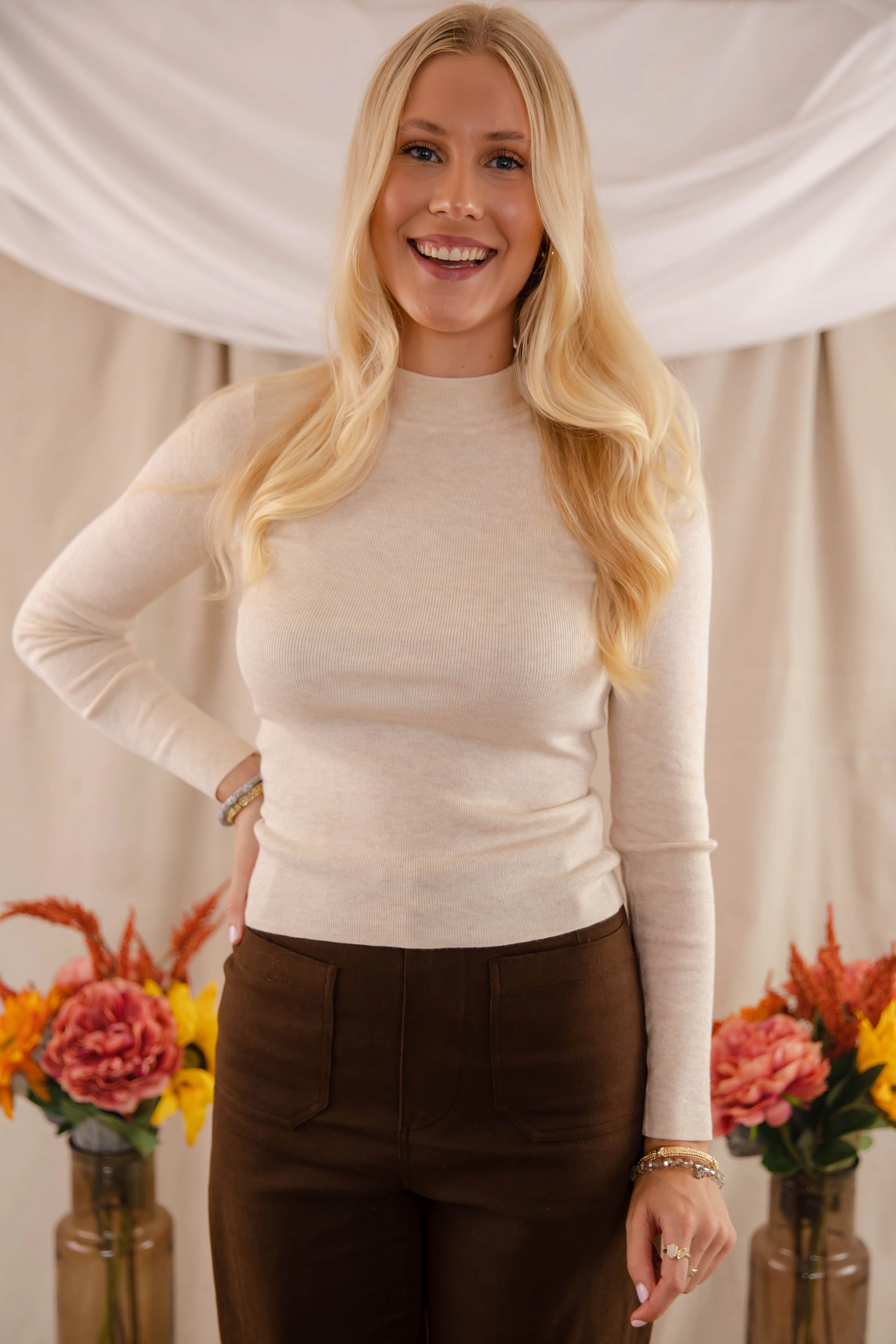 Bound Edges Underneath This Persona Ribbed Top-Cream