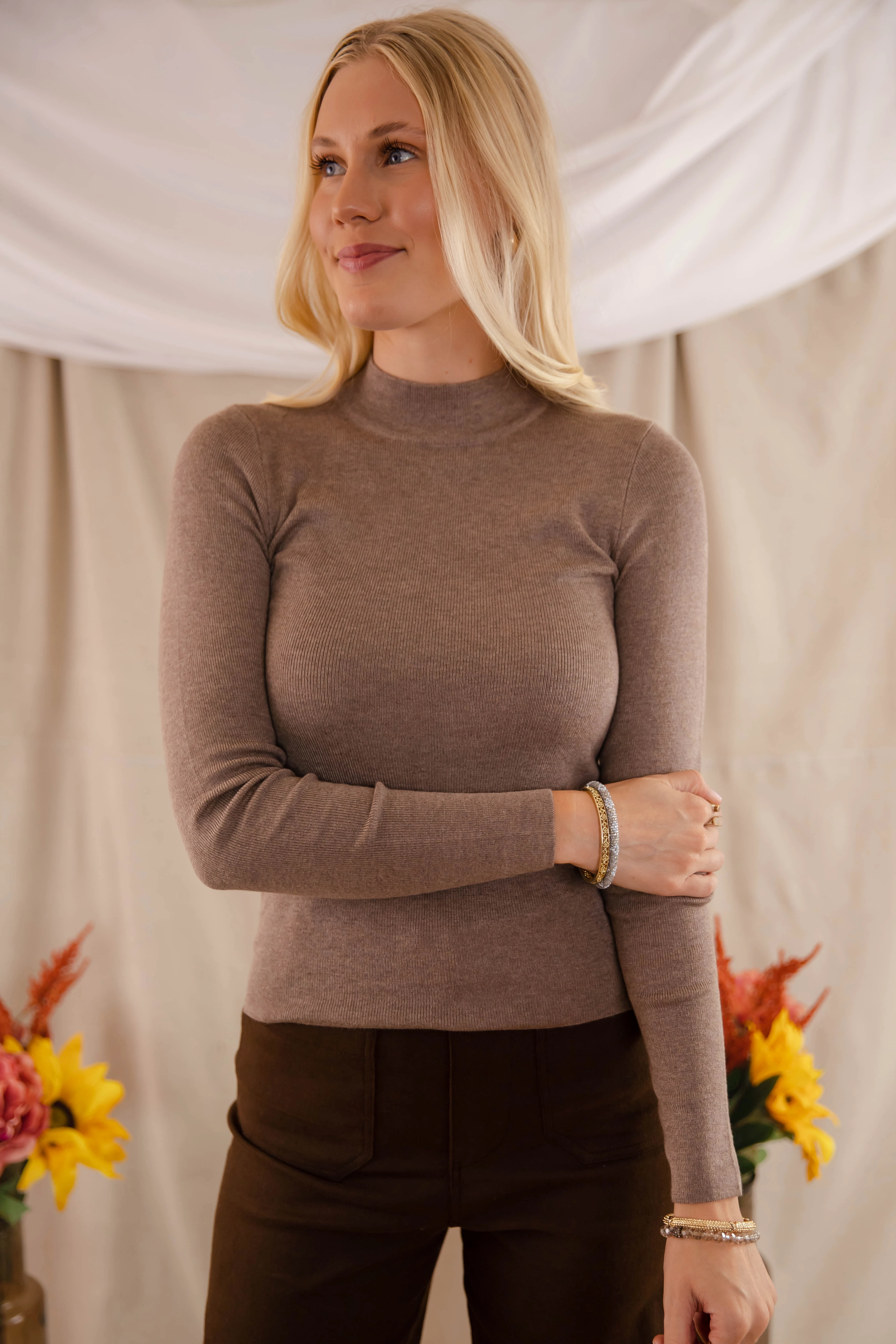 Underneath This Persona Ribbed Top-Mocha Non Restrictive Mobility HeatSealed Seams