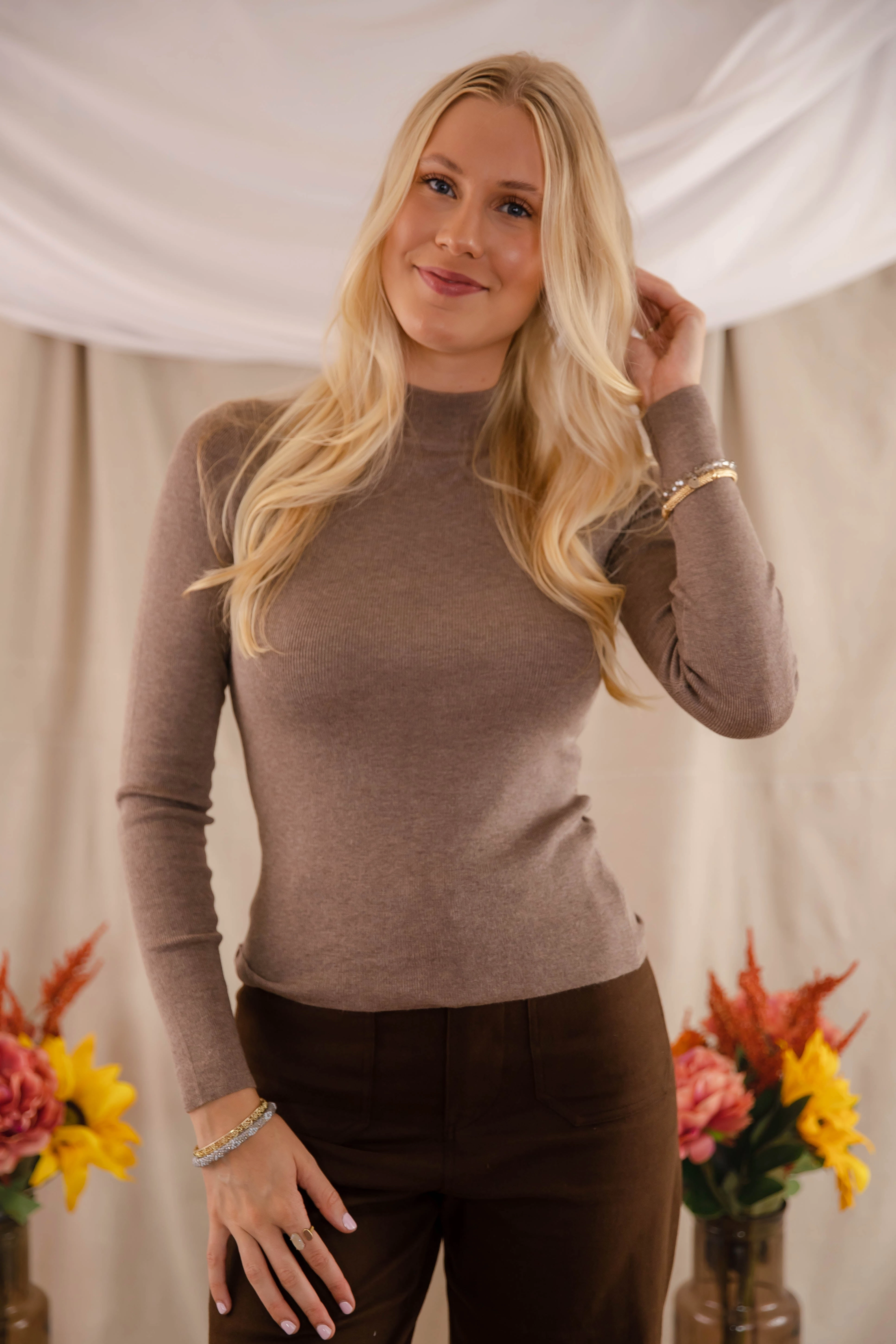 Underneath This Persona Ribbed Top-Mocha Reinforced Shoulder