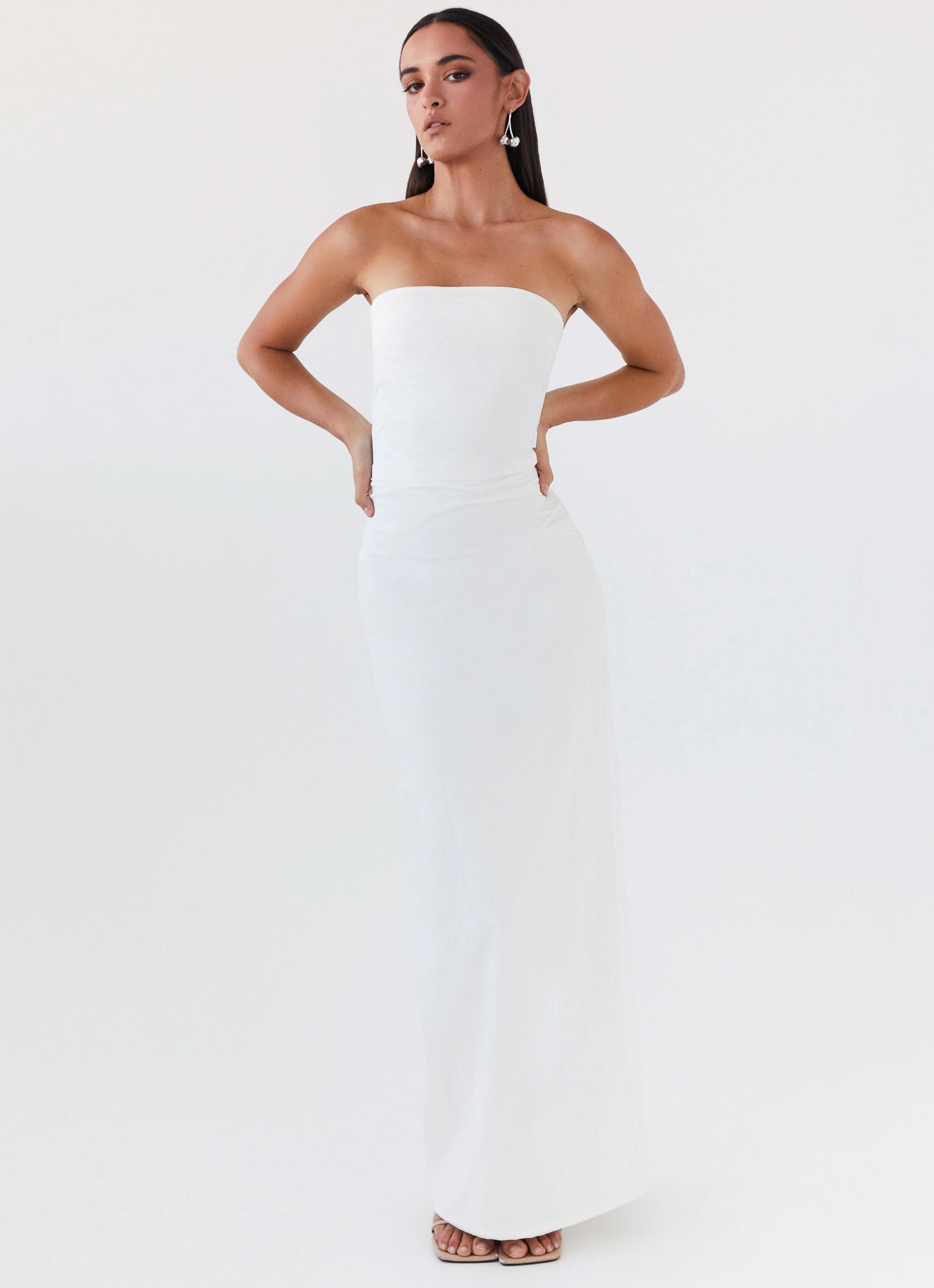 Danielle Strapless Maxi Dress - White Rose Flush