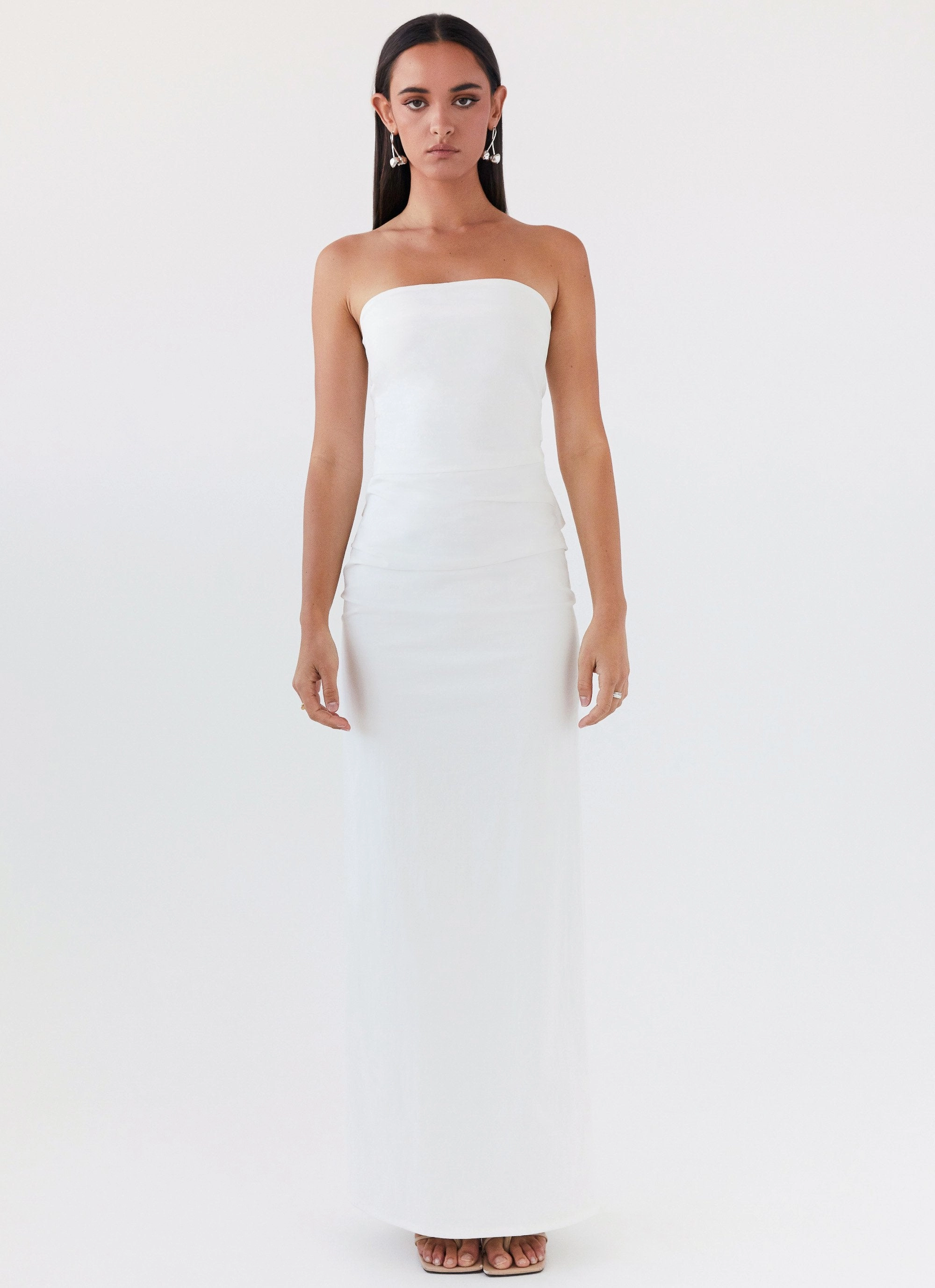 Danielle Strapless Maxi Dress - White LowProfileZipper Stylish Line