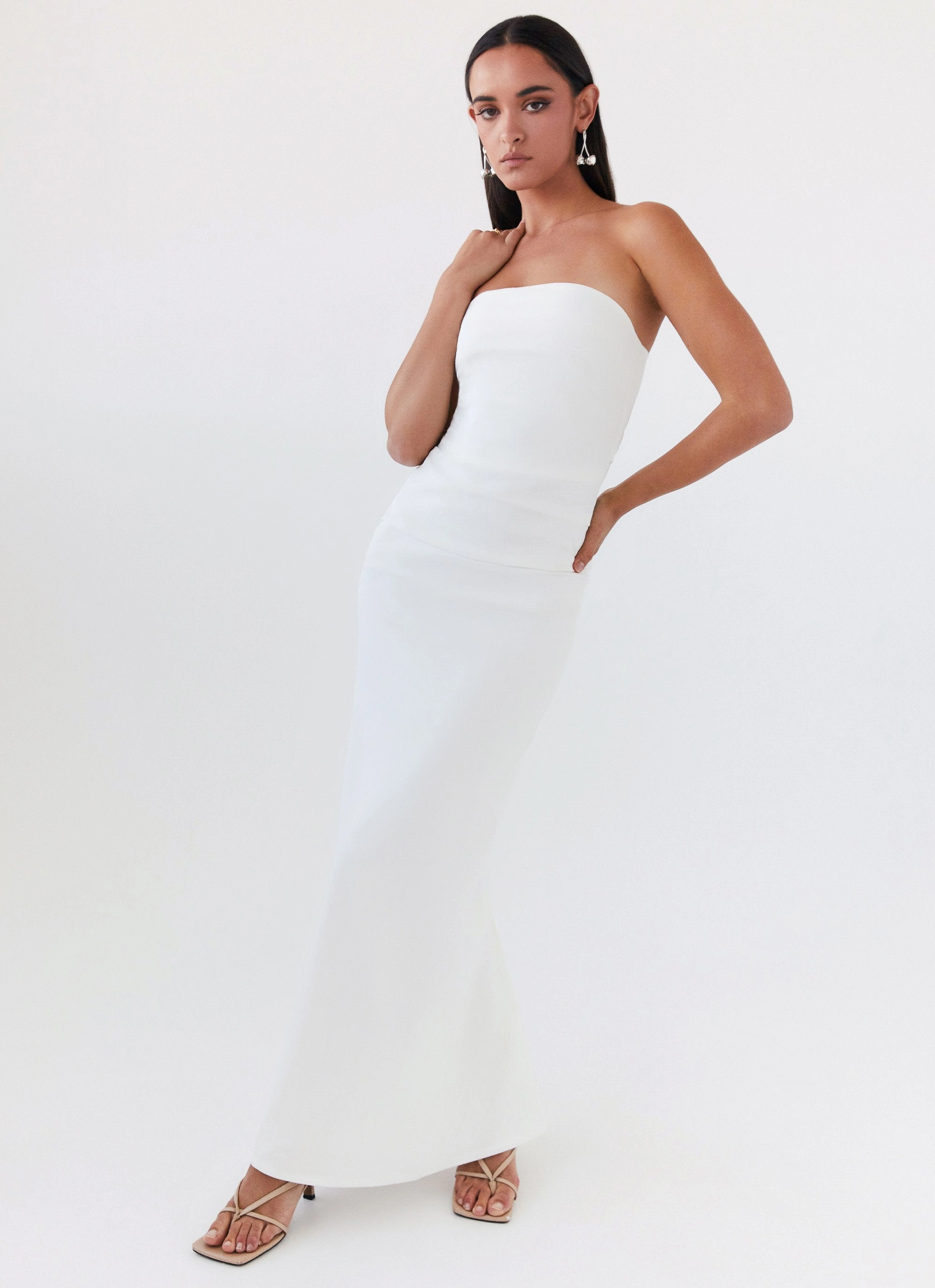 Danielle Strapless Maxi Dress - White Petite friendly Subtle Flex