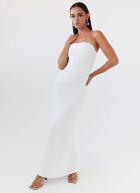 Danielle Strapless Maxi Dress - White Petite friendly Subtle Flex