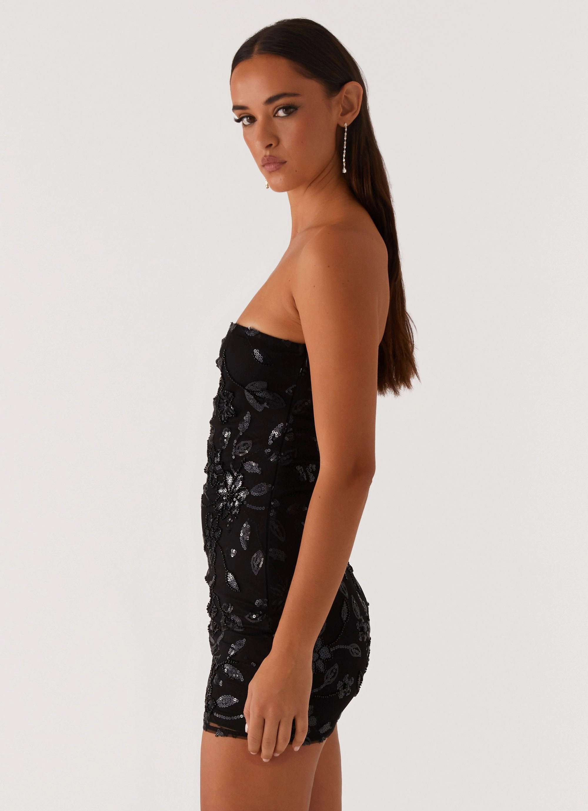 Sharp Look Flattering Lines Moorey Beaded Mini Dress - Black