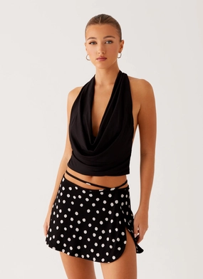Flatlock stitching Ashi Cowl Top - Black