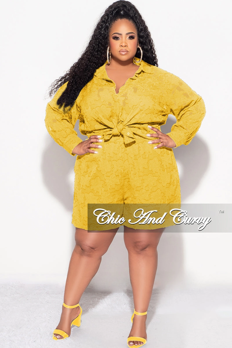 Final Sale Plus Size 2pc Collar Button Up Top And Short Set In Mustard Low Maintenance Minimal Design