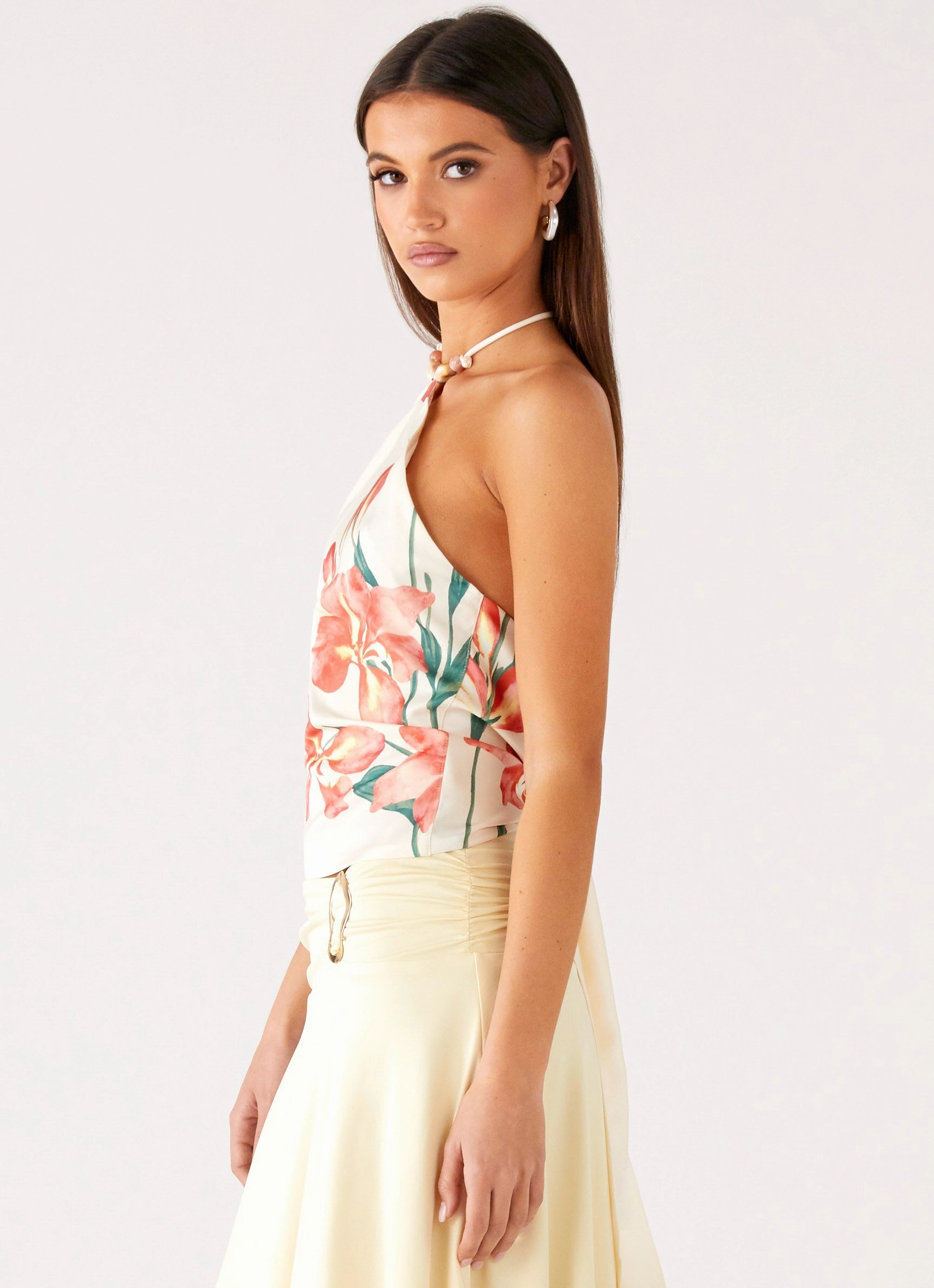 Loreta Beaded Tie Back Top - Siena Floral Yarn Dyed Pattern Cloth
