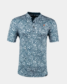 Stretchable Waistband Durable Interlock Stitch Navy Microfloral Blade Collar Polo