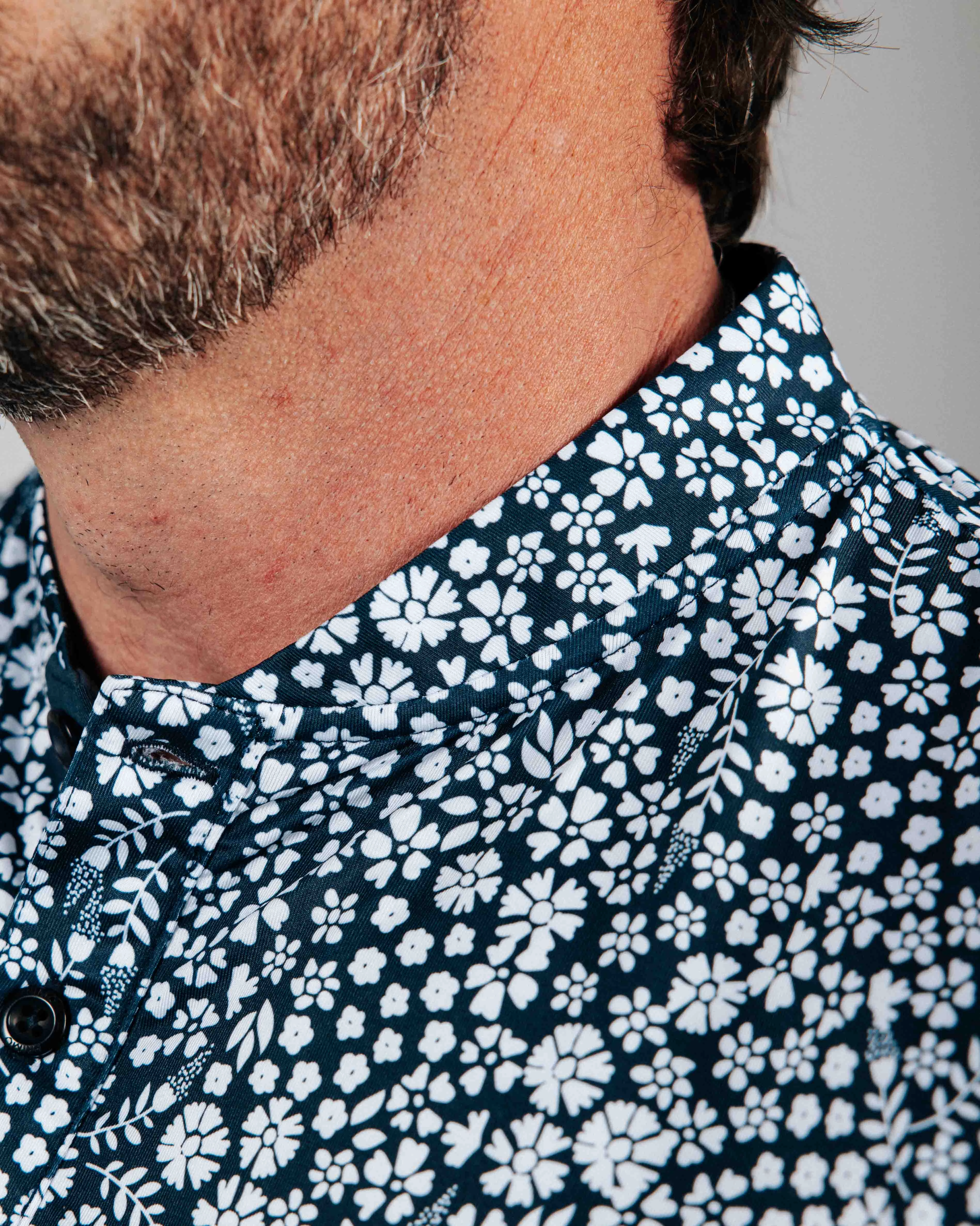 Everyday Comfort Anti Pilling Finish Navy Microfloral Blade Collar Polo